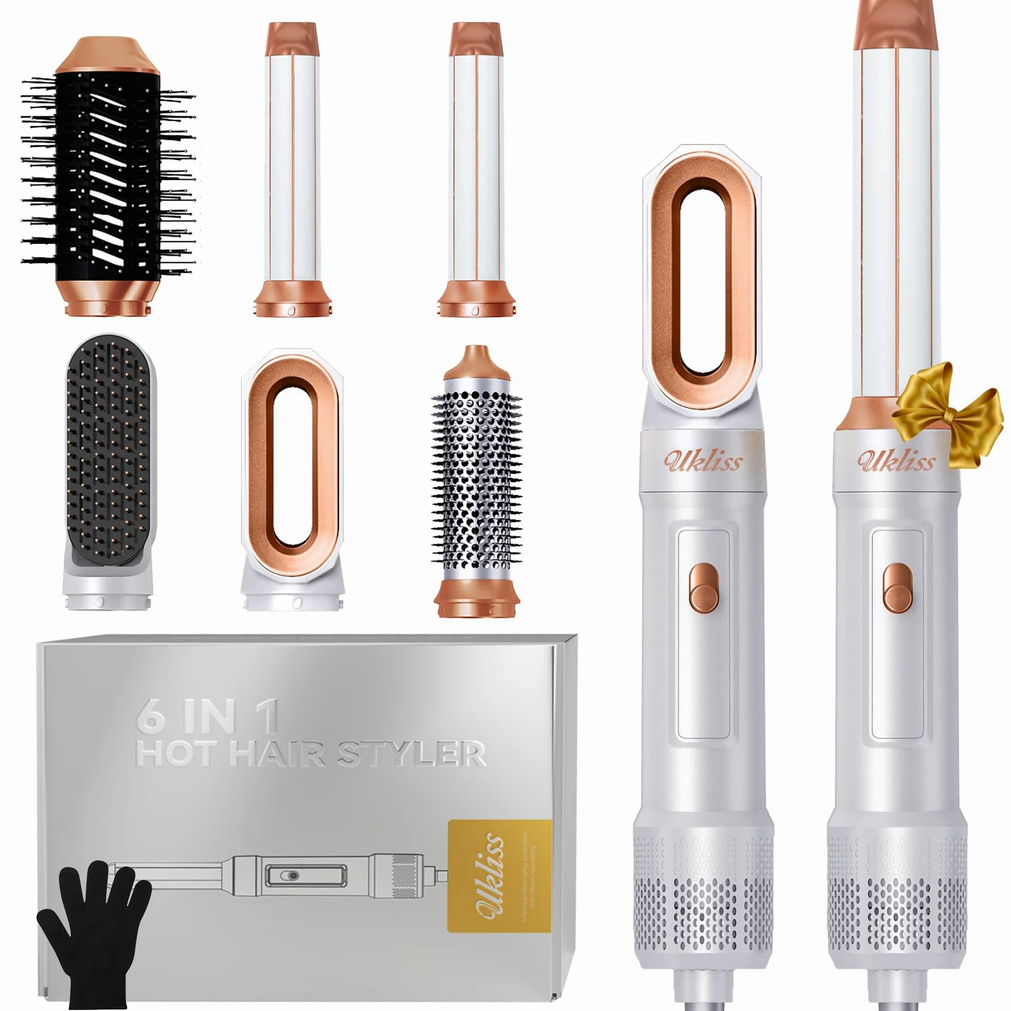 UKLISS Airstyler 6 w 1, dmuchana szczotka do włosów z suszarką do włosów, automatyczna lokówka do włosów, prostownica do włosów, zestaw do suszenia włosów, zestaw upominkowy dla kobiet do stylizacji