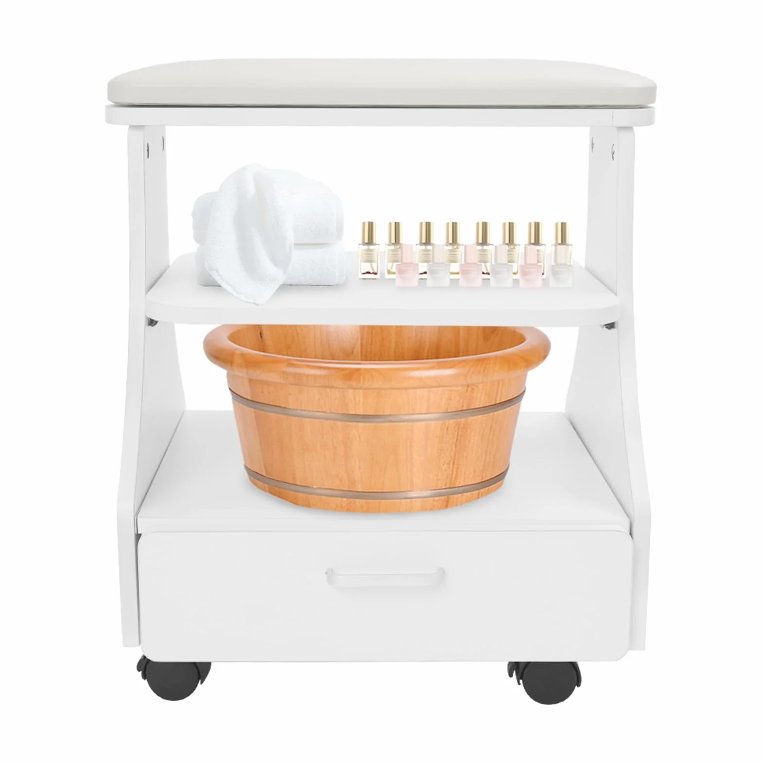 Przenośny wózek na kółkach, do manicure, pedicure, podnóżka z kółkami i szufladą, do pedicure, masażu, pielęgnacji paznokci u stóp w salonach piękności (kolor biały)