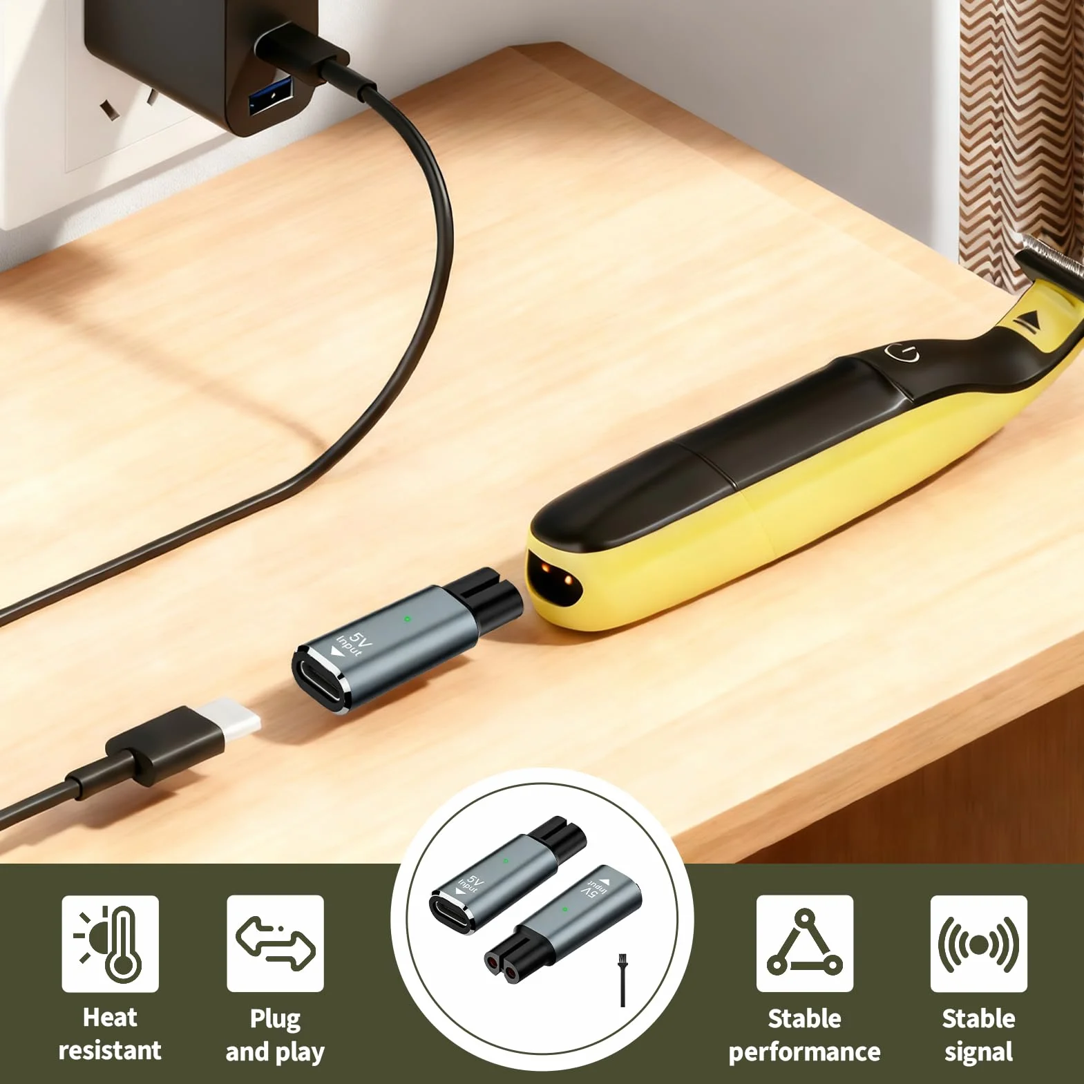 2 x adapter ładowarki 5 V, 1,5 A, USB C, kompatybilny z golarką Philips QP2734, QP2724, QP2834, QP4631, MG7930, MG7950, MG9530, maszynka do golenia, konwerter ładowania USB C