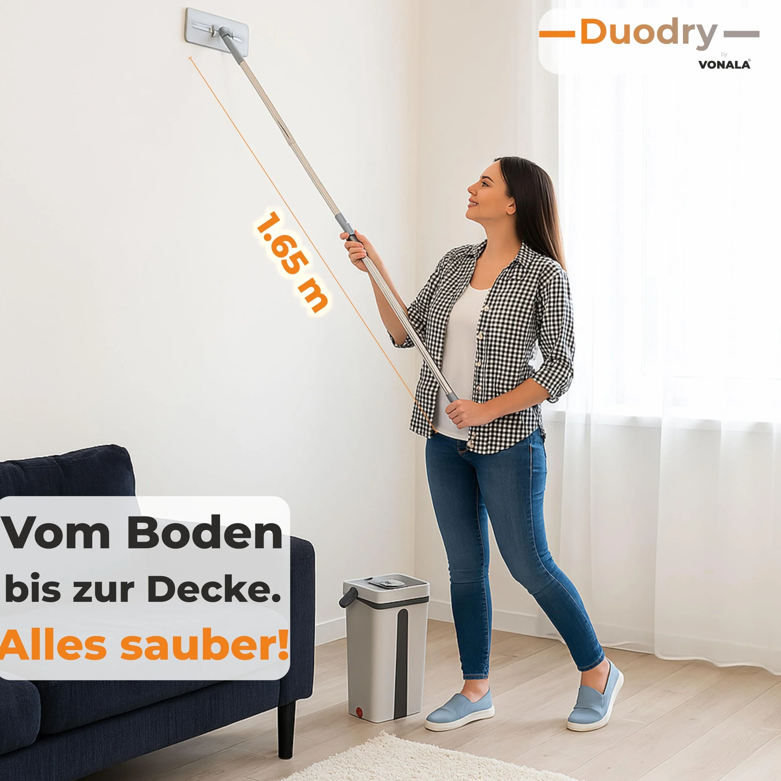 DuoDry Mop Mop z wiadrem ociekowym, wiadro z dwoma komorami i 6 mopcami do czyszczenia podłóg, płytek i ścian