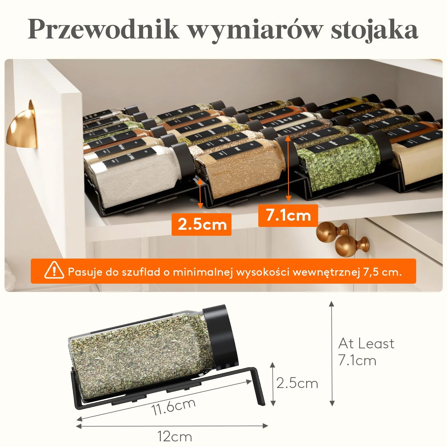 Lifewit Organizer na Przyprawy do Szuflady, 24 Sztuki, Regulowana Wkładka Antypoślizgowa, Czarny
