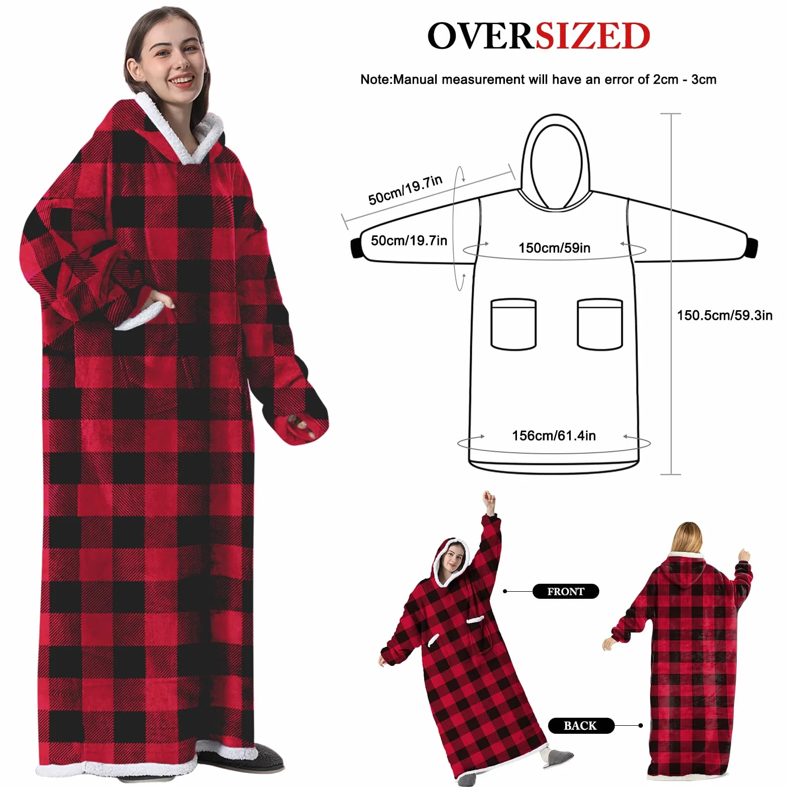 Sherpa bluza z kapturem oversize, miękka, ciepła, koc z rękawami