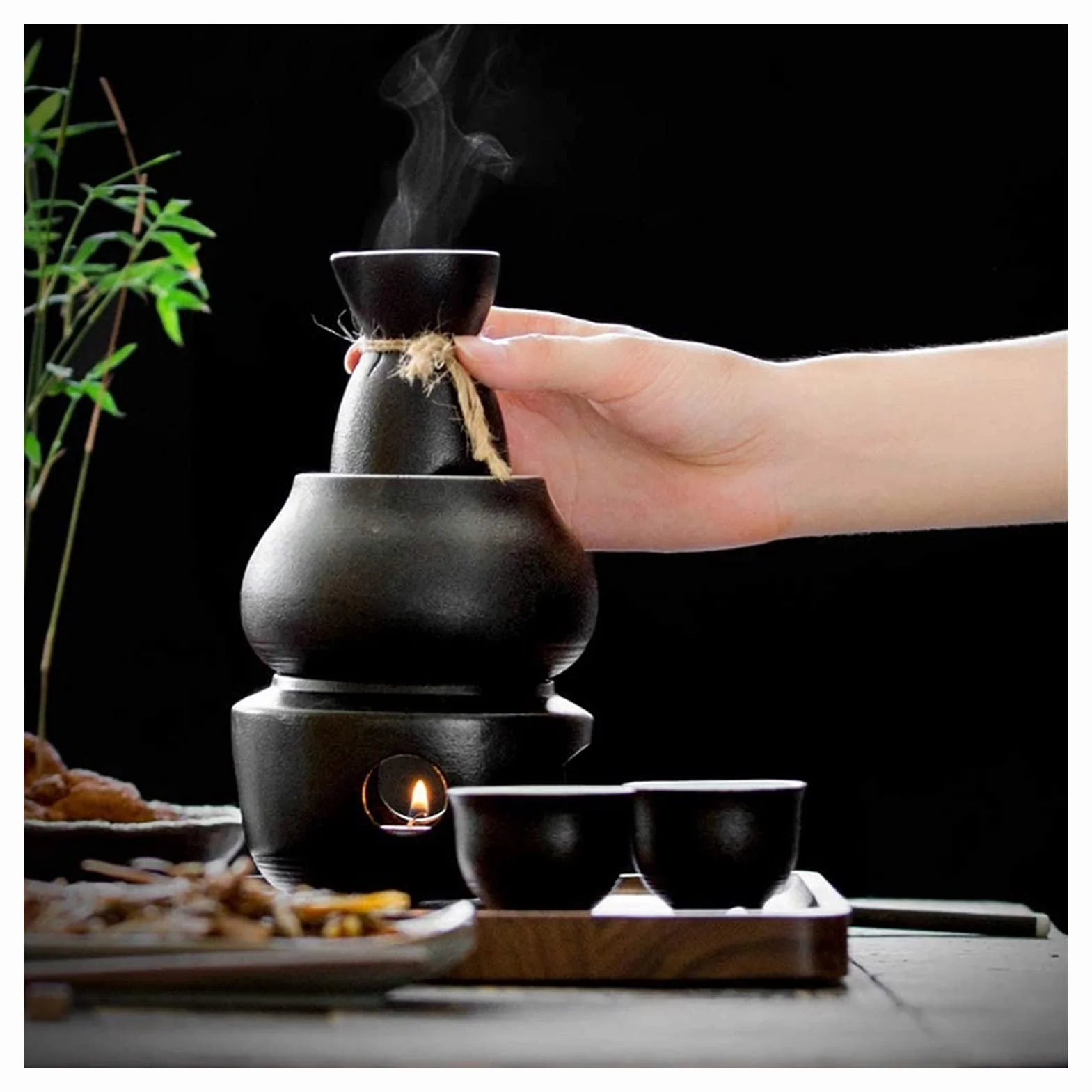 Ceramiczne kieliszki do wina, tradycyjny kubek do sake, kubek do sake Zestaw do sake z ciepłą, tradycyjną ceramiką Zestaw gorących 6-częściowych biodrówek w zestawie butelka wina z ciepłym garnkiem i