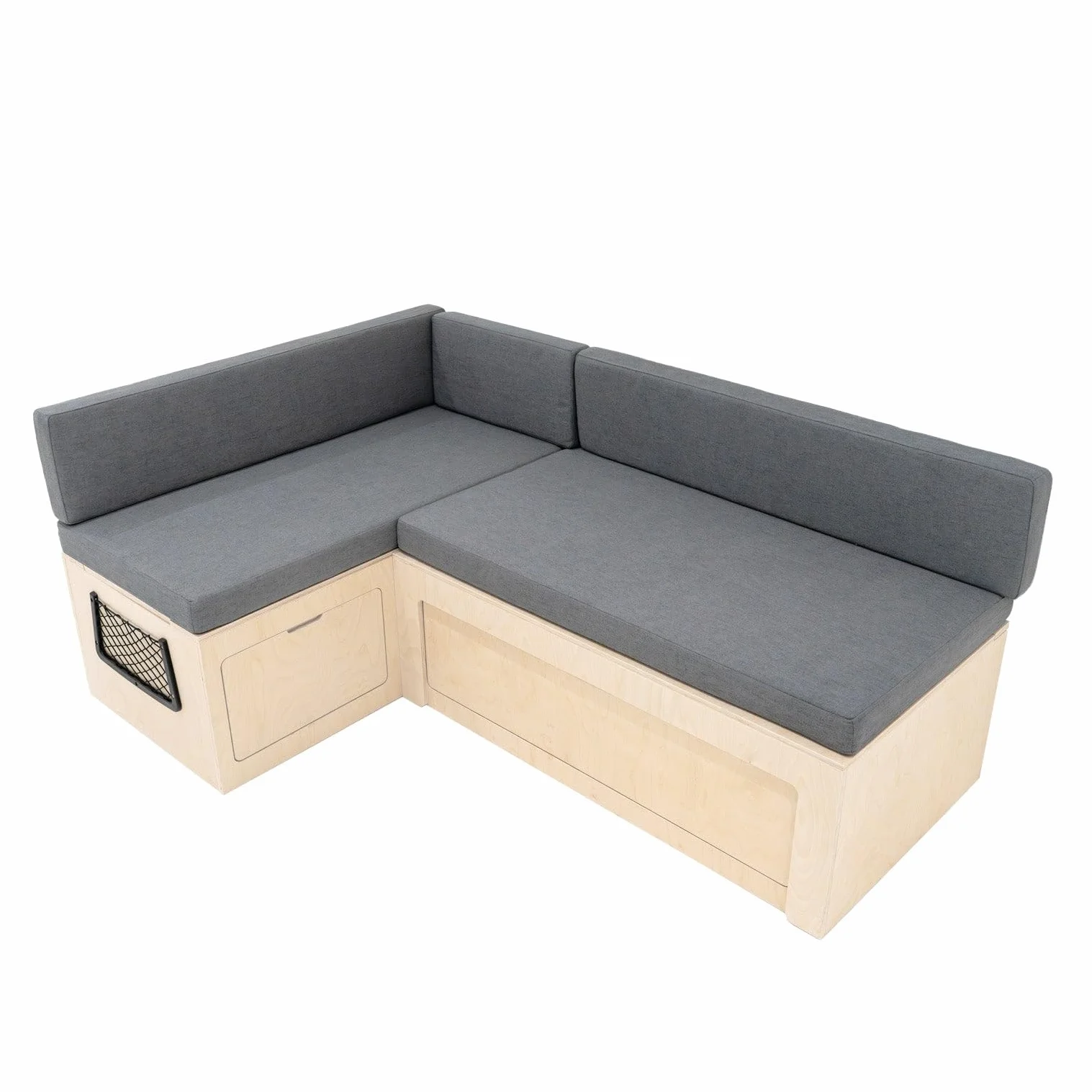 Sofa rozkładana w kształcie L 180x120 cm drewno brzozowe z poduszkami 8 cm