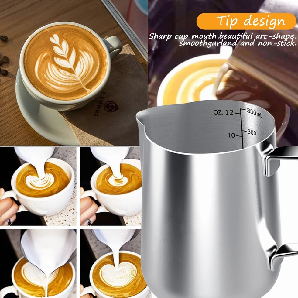 Dzbanek do kawy ze stali nierdzewnej 350 ml ręczny do spieniania mleka z podziałką barista