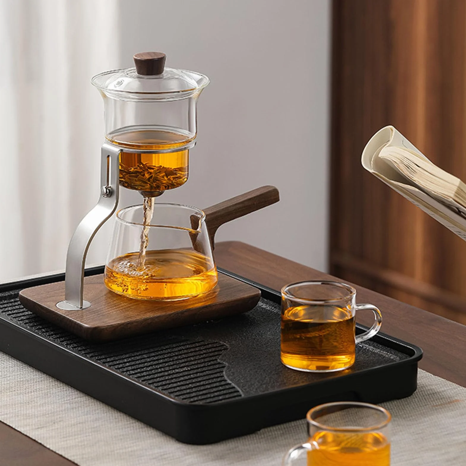 Szklany Zestaw do Herbaty Automatyczny 350 Ml Obrotowy Dzbanek Magnetyczny