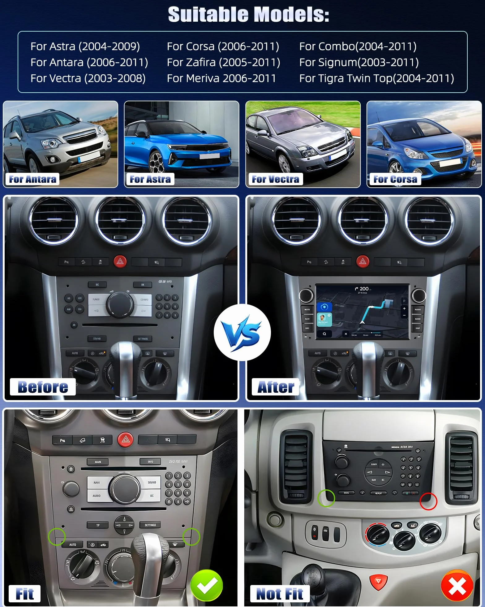 [2+64G] CAMECHO radiowe do Opel Corsa d/Astra h/Zafira b/Meriva/Vivaro, 7-calowy ekran dotykowy, obsługuje Carplay/Android Auto/Mirrorlink, WiFi, GPS, FM, Bluetooth, EQ