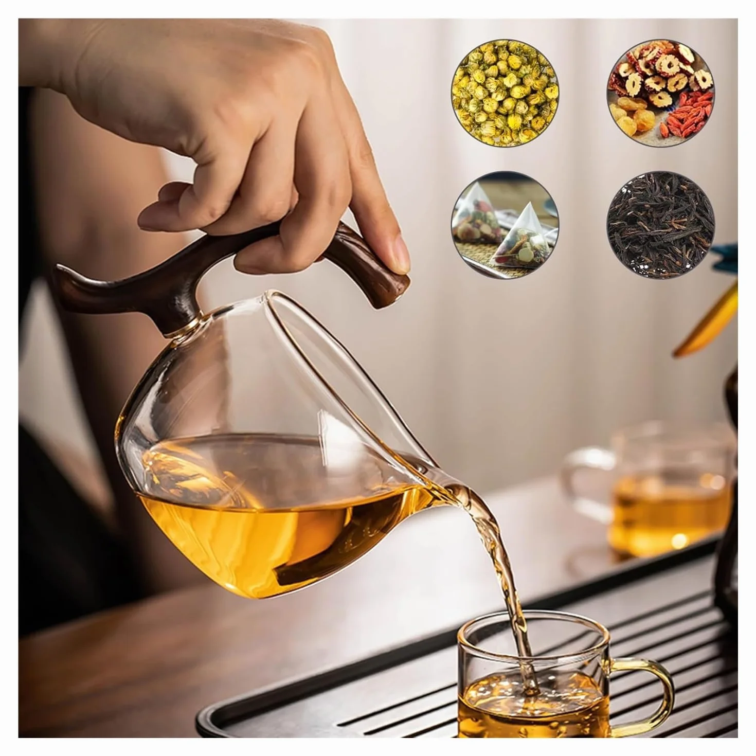 Glass Teapot Set with Infuser Kungfu Tea Set for Home Office Travel Gift