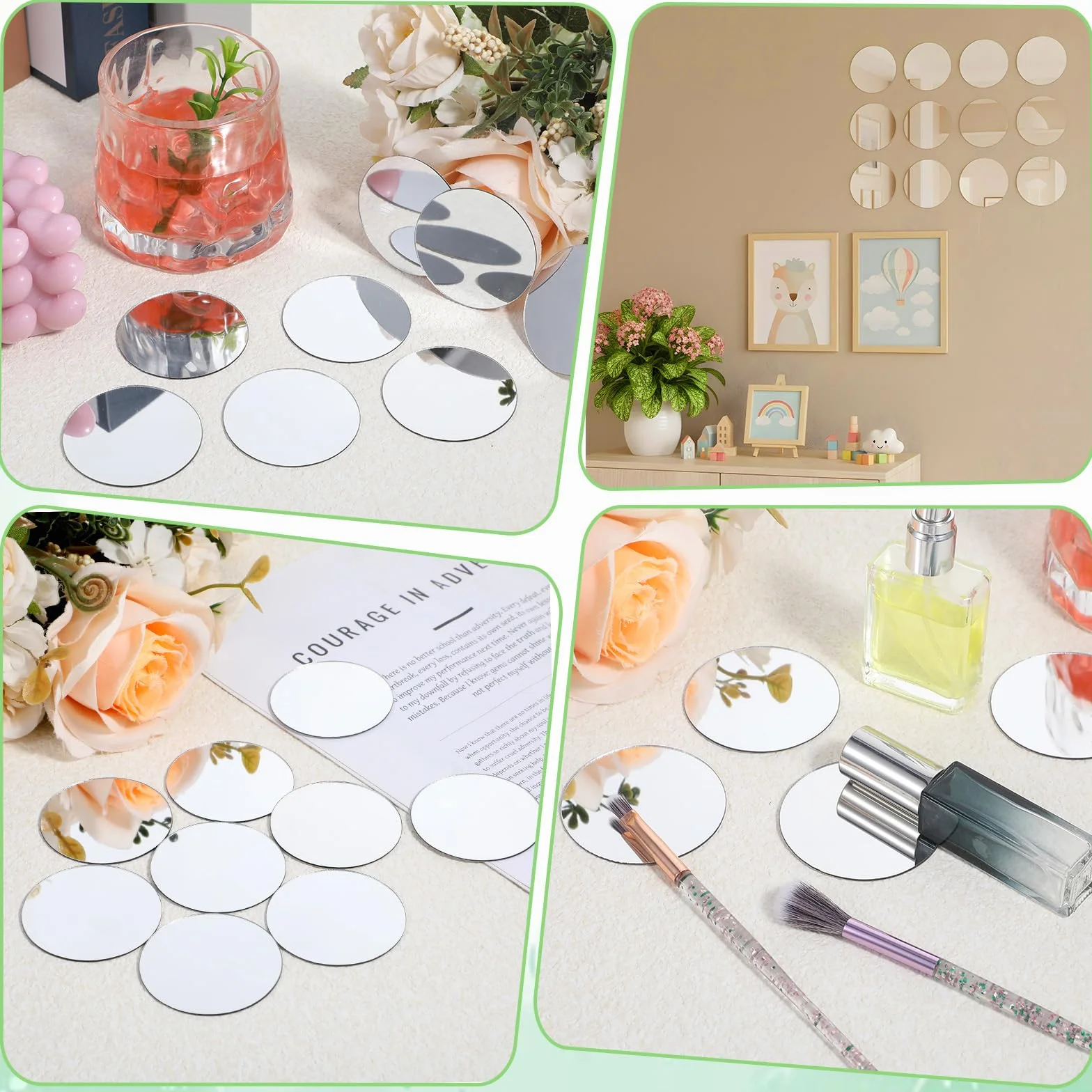 50 sztuk samoprzylepnych okrągłych lusterek akrylowych, mini okrągłych płytek z tworzywa sztucznego, małe okrągłe lustro, elastyczne płytki lustrzane, samoprzylepne, "zrób to sam", lustro ścienne