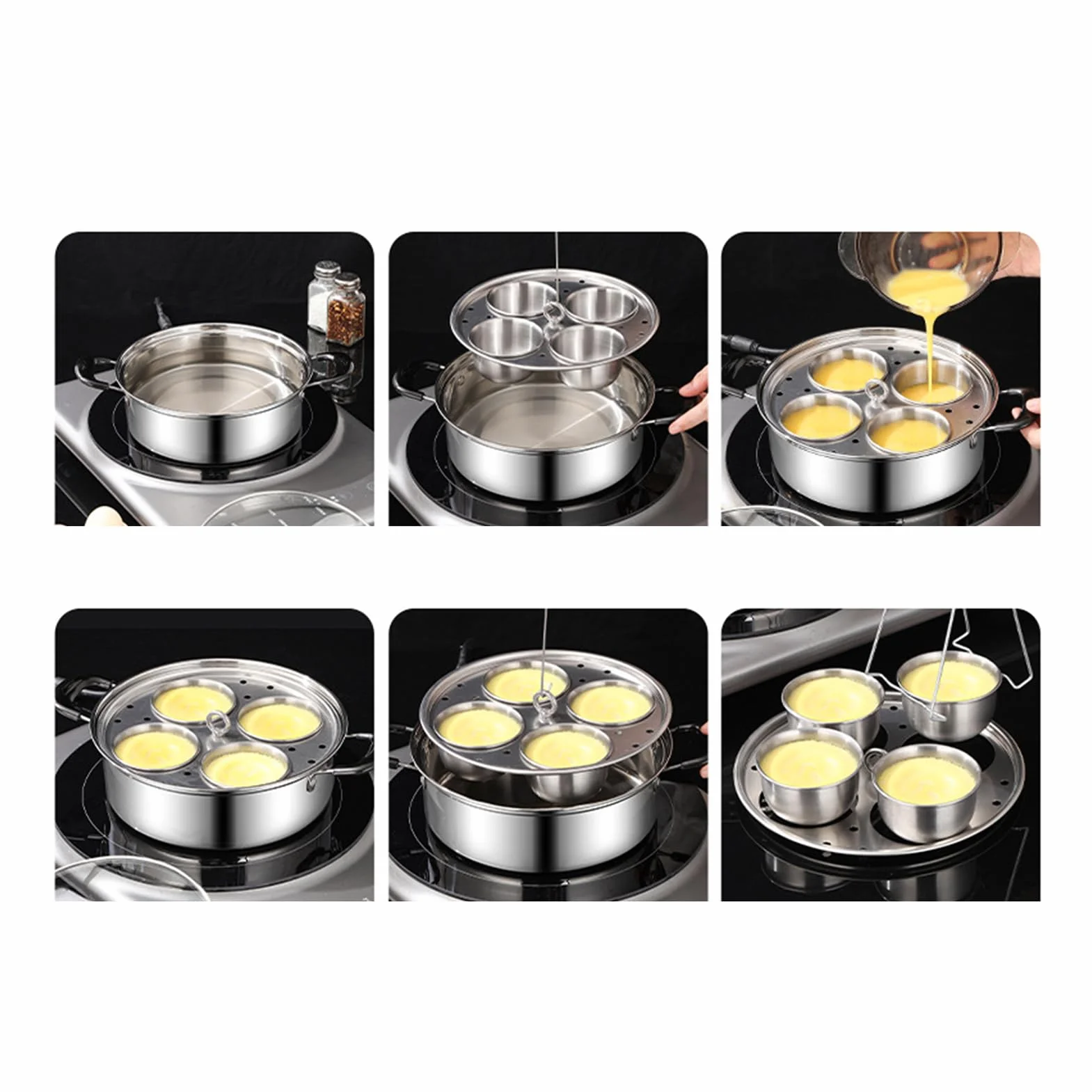 Stal nierdzewna Egg Poacher 4 filiżanki do gotowania jajek patelnia na parze