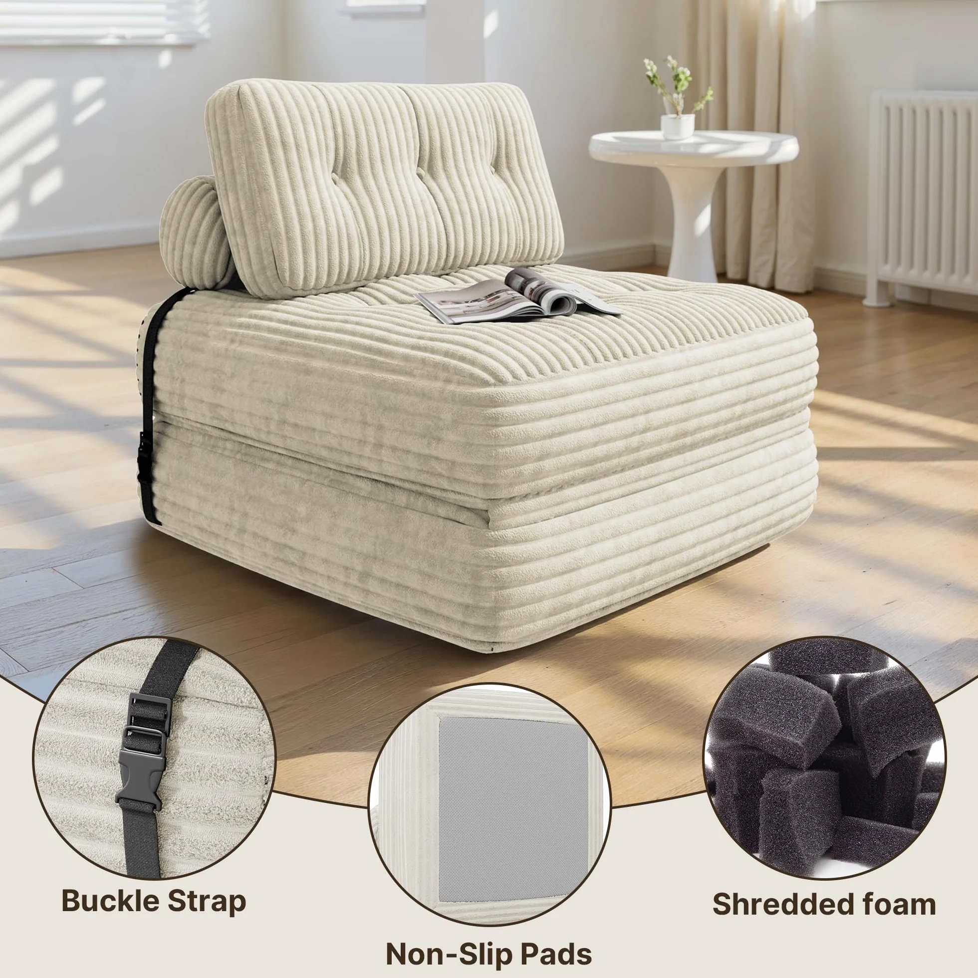 Składana sofa rozkładana 2 w 1 sztruksowa 190 x 85 cm biały