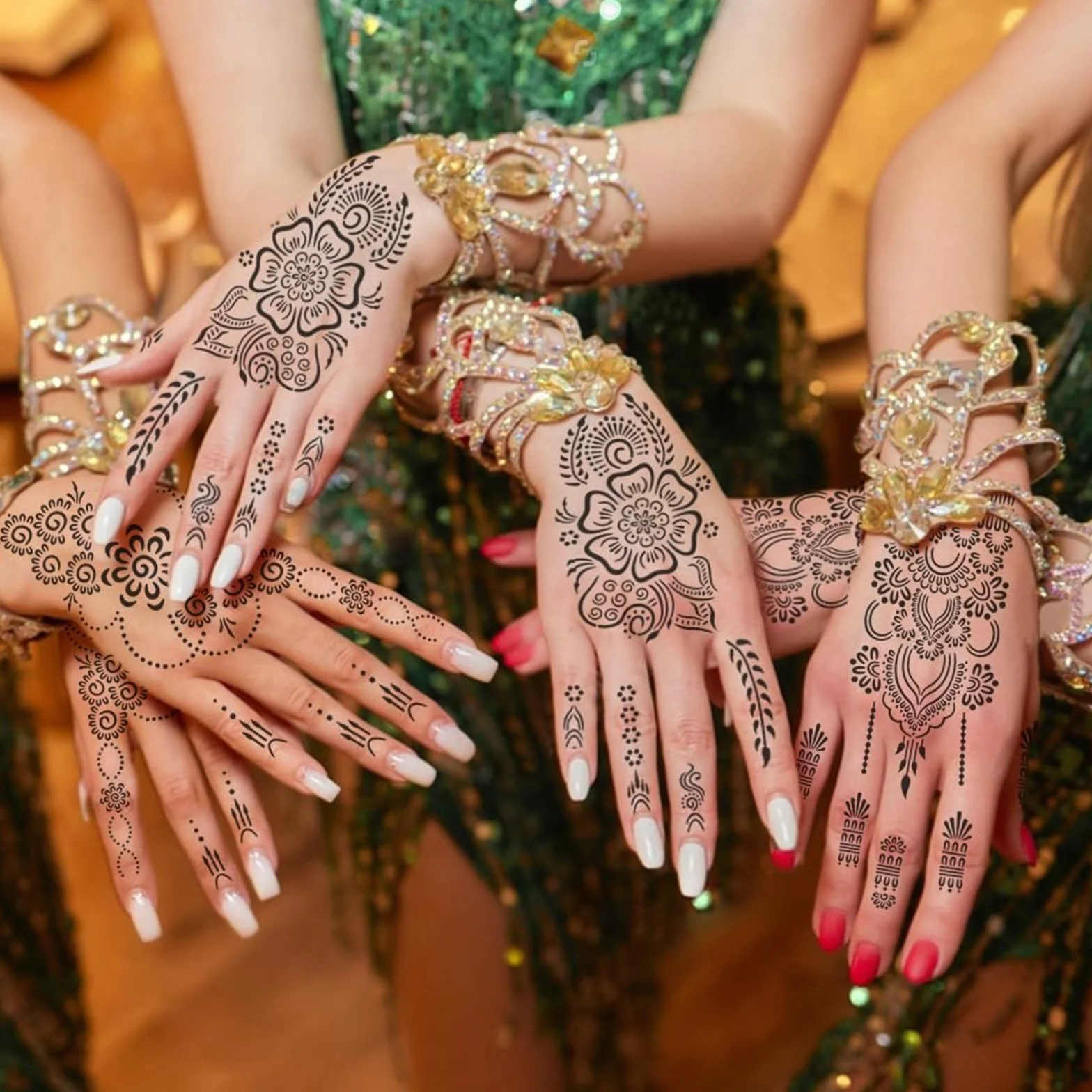 18-częściowy zestaw szablonów do tatuażu henna, tymczasowe szablony do tatuażu ręcznie dla kobiet i dziewcząt arabskie realistyczne naklejki
