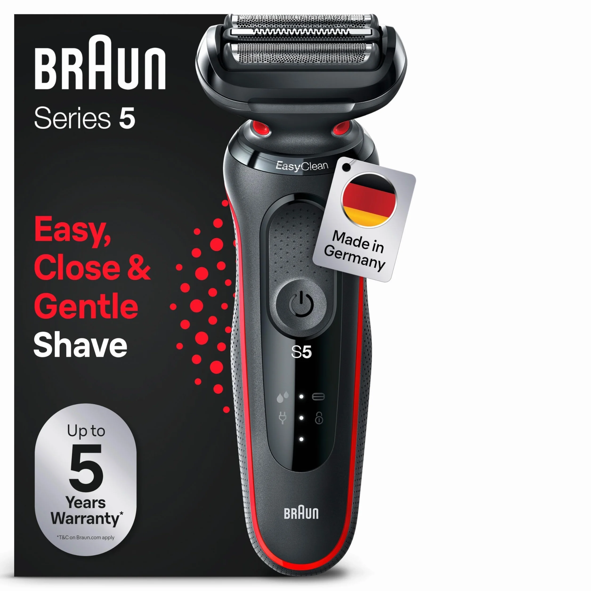 Braun Series 5 golarka elektryczna, EasyClean golarka męska, na mokro i na sucho, prezent dla mężczyzny, wyprodukowano w Niemczech, 51-R1000s, czerwona
