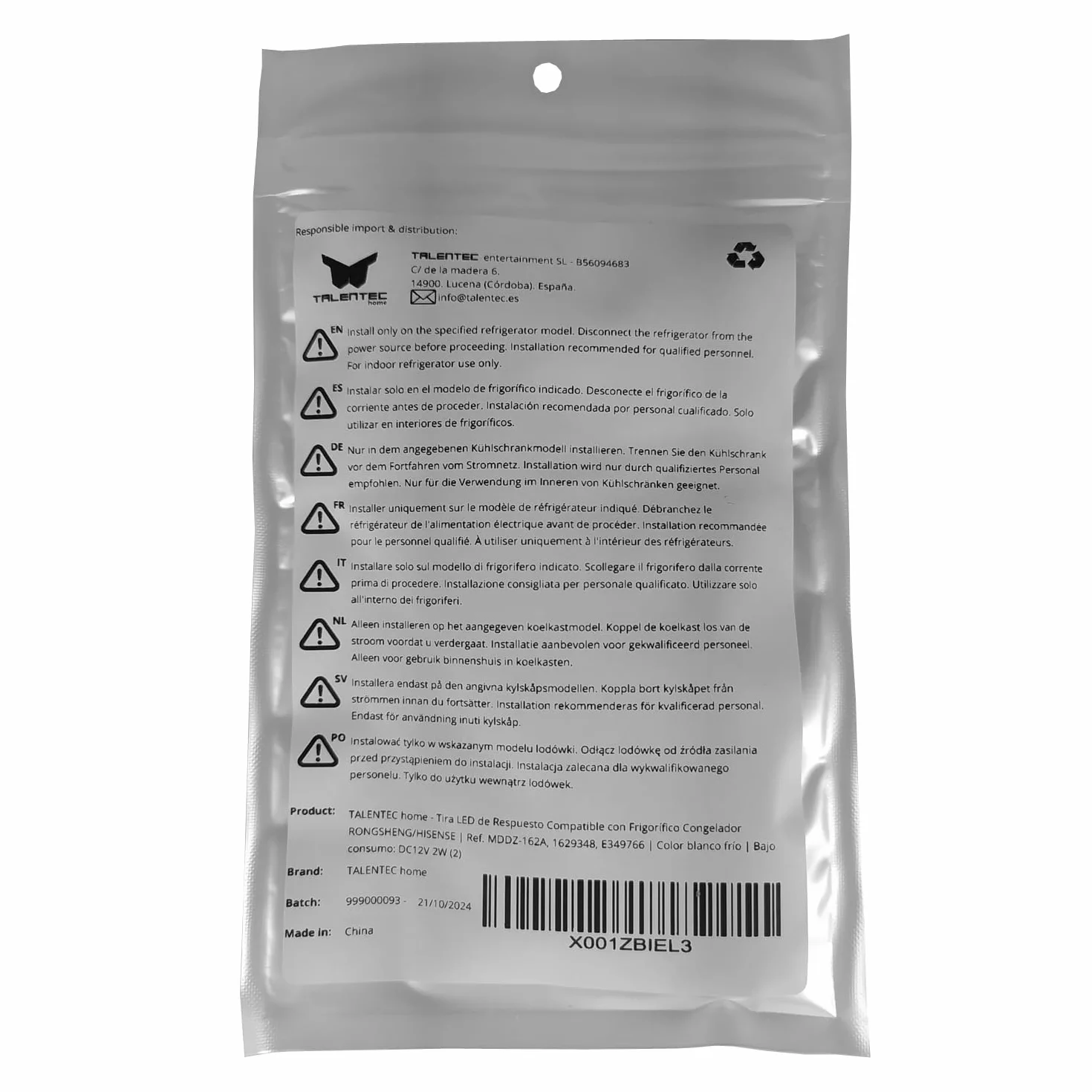 Taśma LED Response do lodówki RONGSHENG HISENSE, zimna biel, DC12V 2W