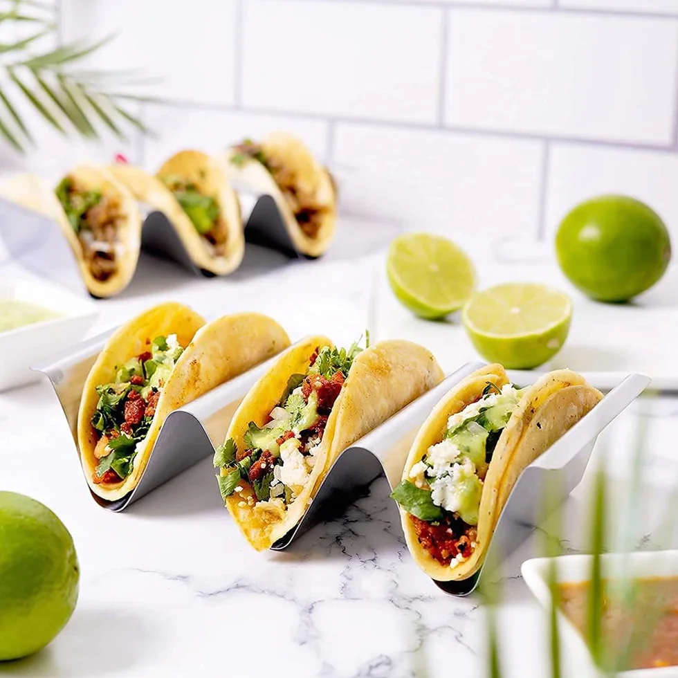 2-częściowy zestaw uchwytów Tacos, uchwyt do taco, uchwyt na taco ze stali nierdzewnej, uchwyt Taco z uchwytami, piekarnik, grill i zmywarka, do przechowywania tacos, chleba i naleśników
