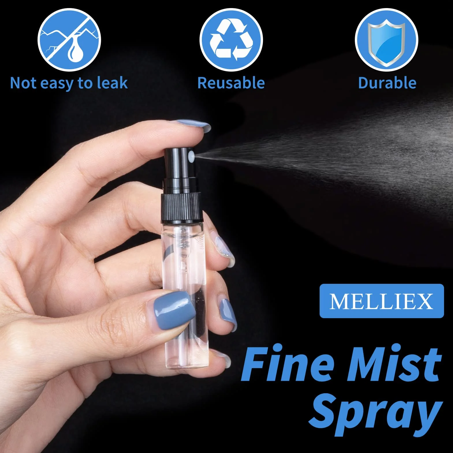 MELLIEX 15 szt. Puste perfumy z rozpylaczem do wielokrotnego napełniania, mini szklana butelka w sprayu do próbek perfum, rozpylacze kosmetyczne, (3 ml, 5 ml, 10 ml) Czarny