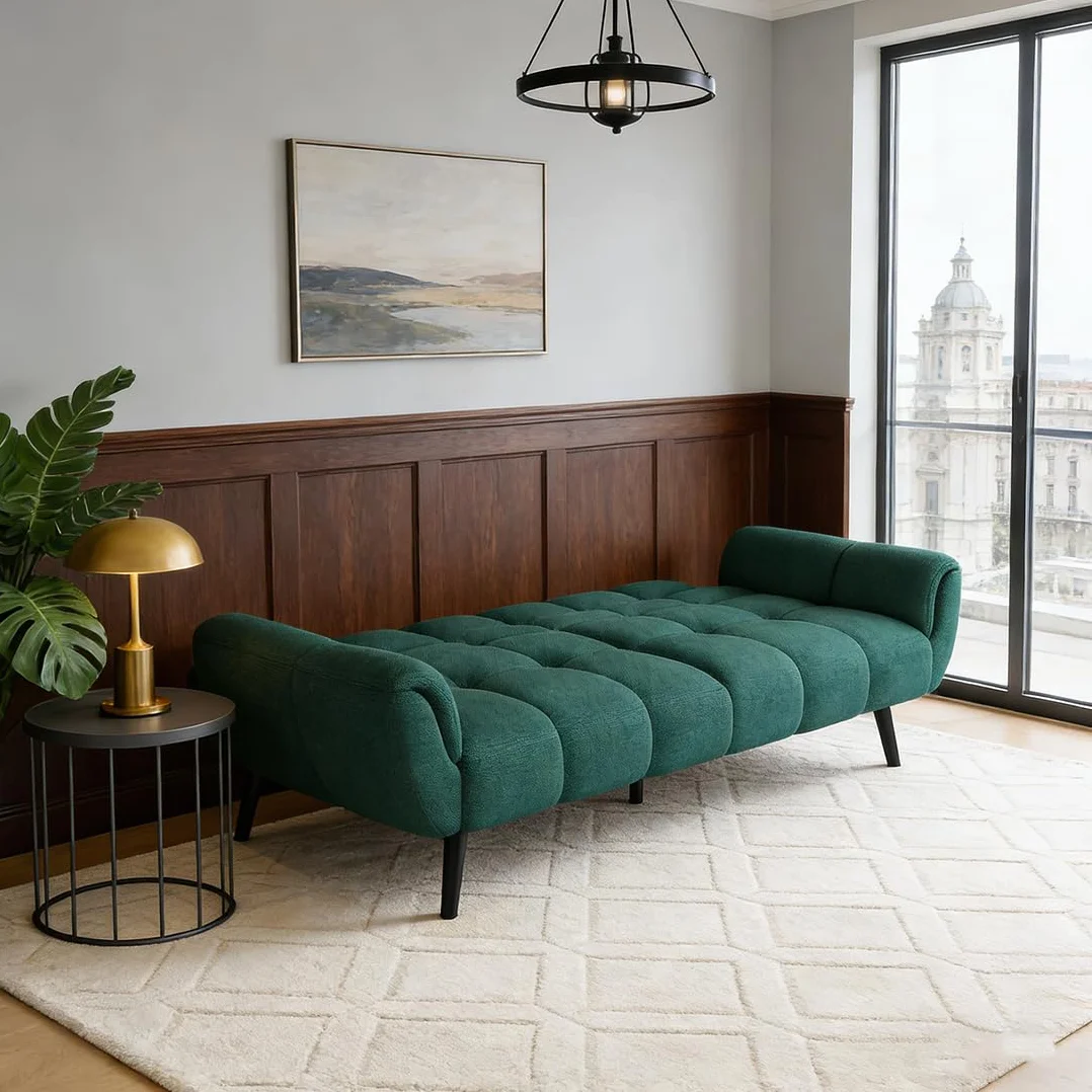 JIEXI Futon 195cm Modern Linen Sofa Bed with Adjustable Backrests Yellow 4 in 1 Convertible
