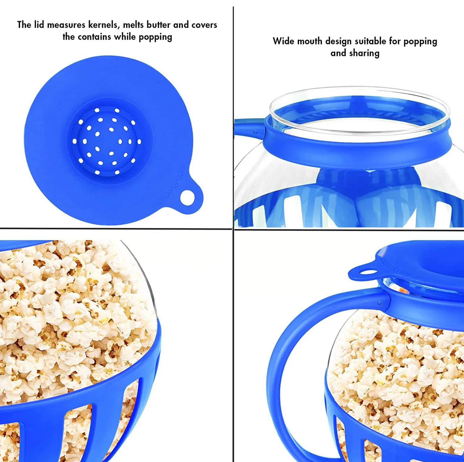 Szkło borokrzemowe przyrząd do popcornu do mikrofali niebieski