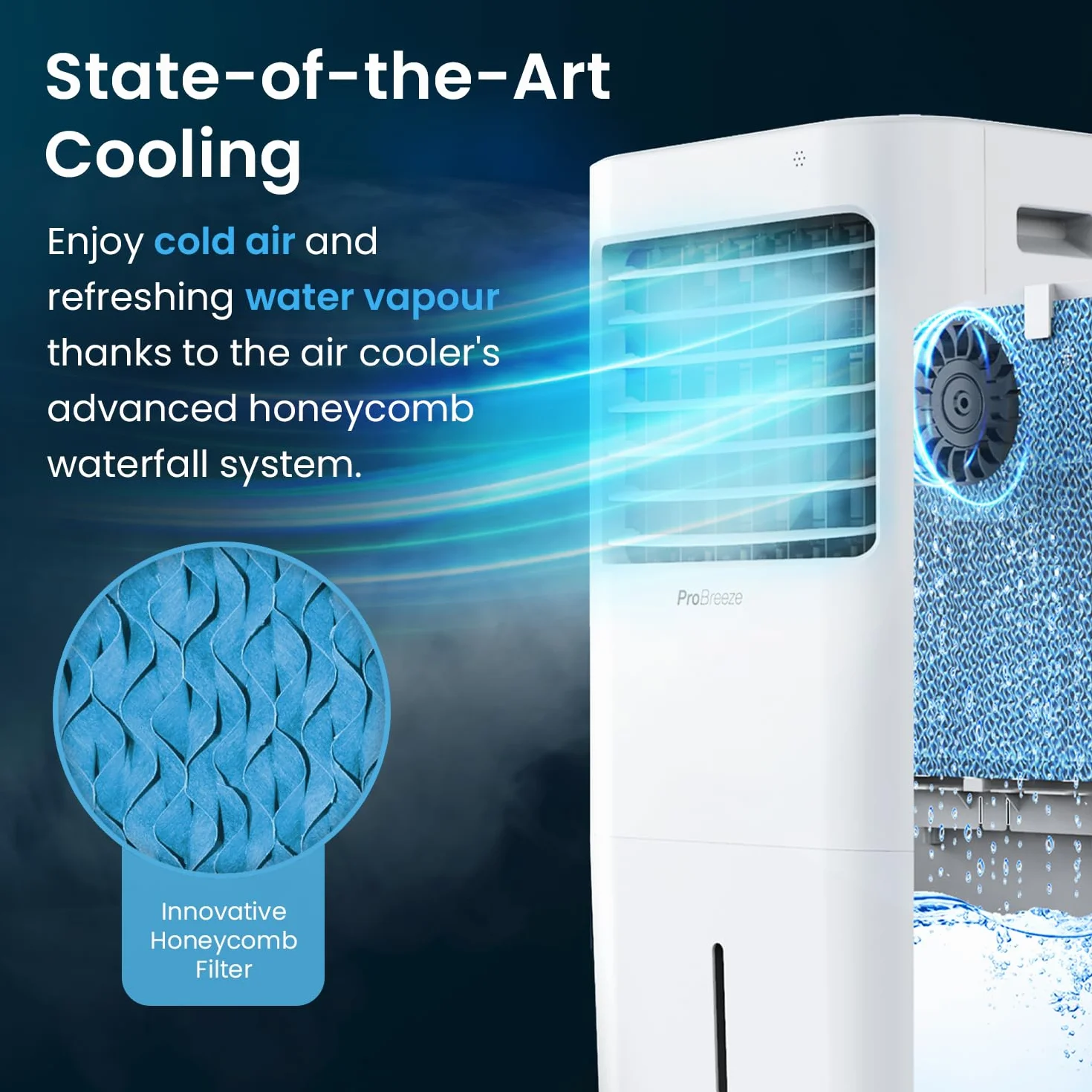 Pro Breeze Przenośny Klimatyzer 4w1 – Klimator Ewaporacyjny z Nawilżaczem, Oscylacją, Zdalnym Sterowaniem, 3 Prędkości, Timer 7h, Tryb Nocny, Zbiornik 10L, Biały