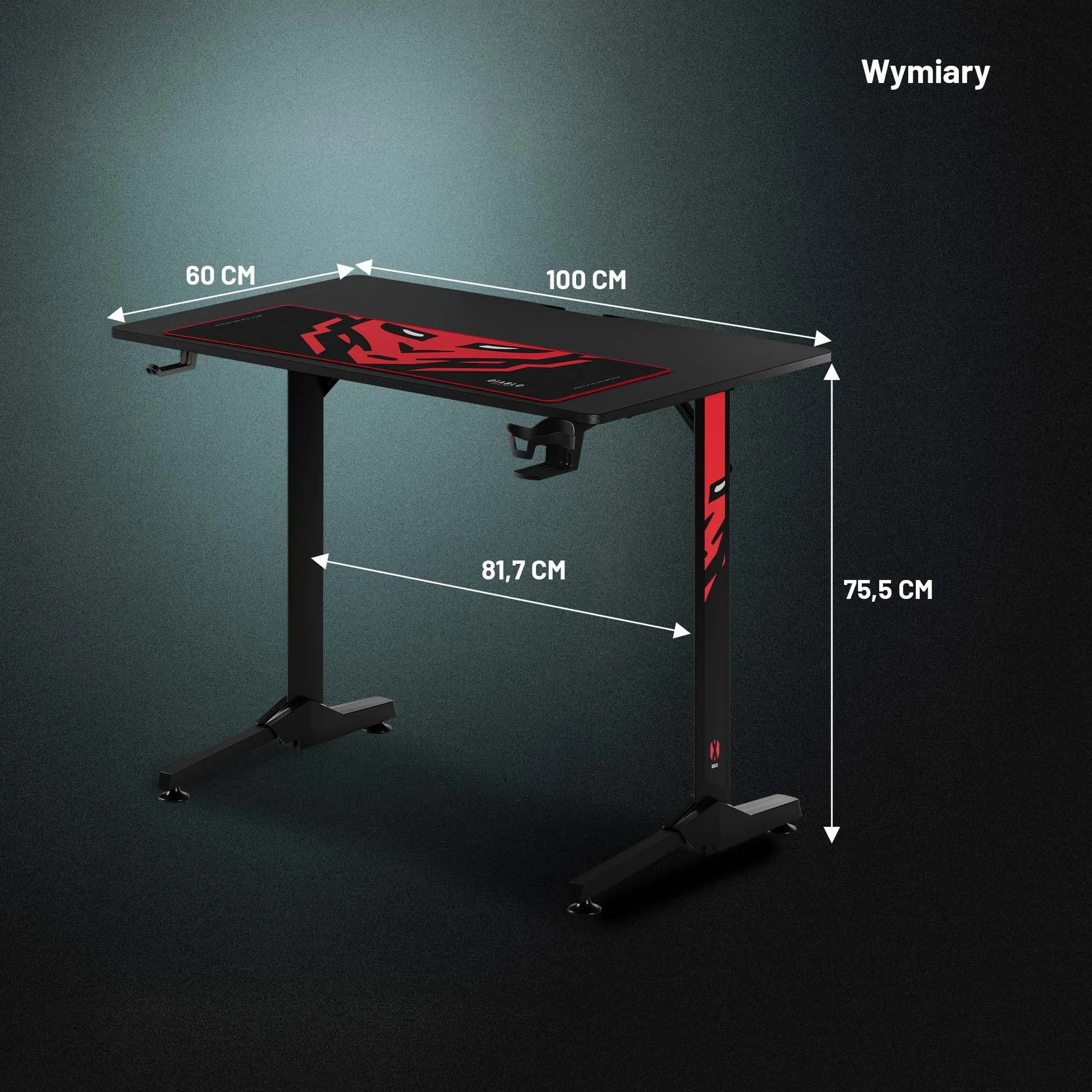Diablo X-Mate Biurko Gamingowe Komputerowe Dla Gracza Podkładka Uchwyt Na Kubek i Słuchawki Otwory Na Przewody (100 x 75 x 60 cm)