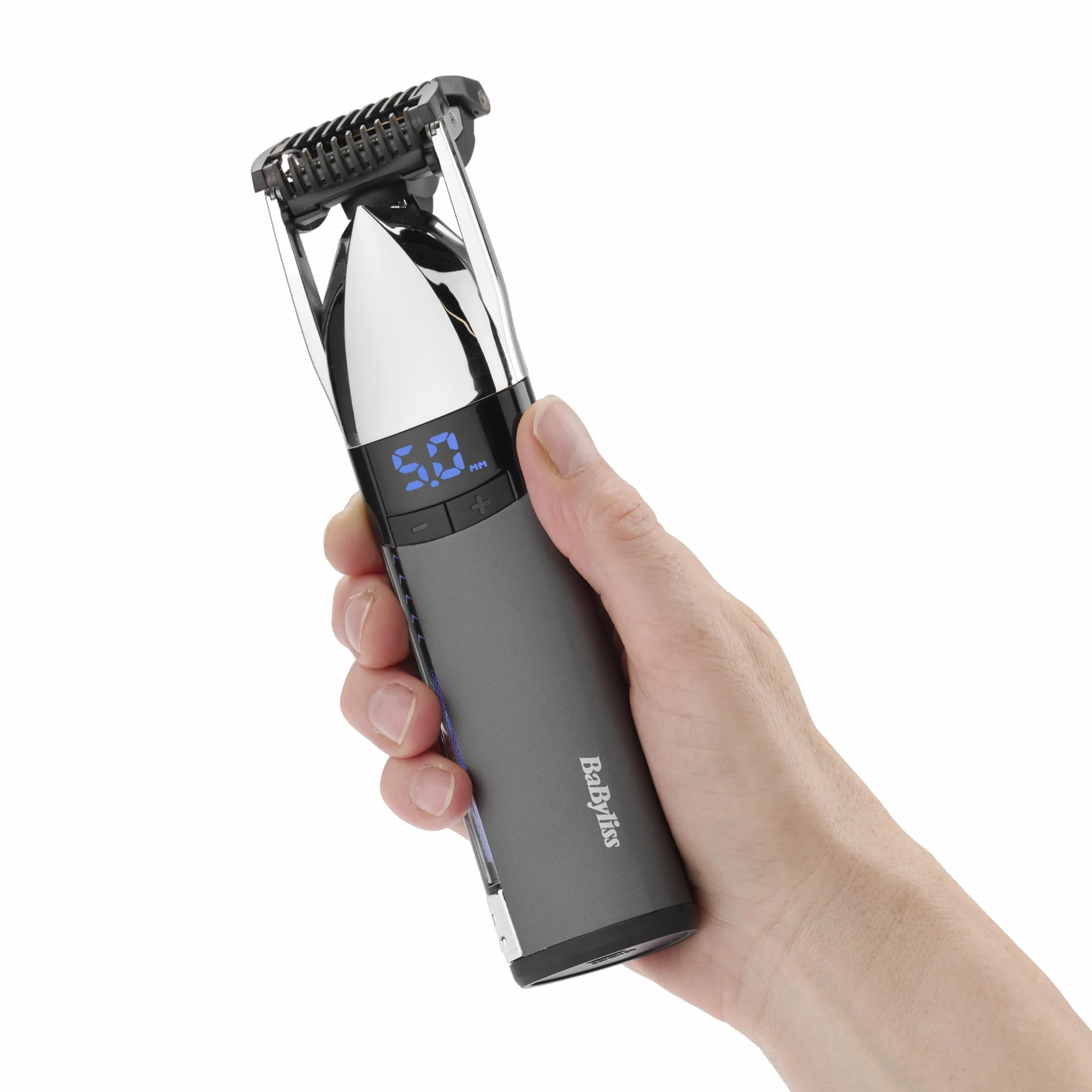 BaByliss Super‑X Trymer do Zarostu – Wodoodporny trymer do brody z japońskimi ostrzami stalowymi, regulacja motorowa (0,4–5 mm), wyświetlacz cyfrowy, bateria litowo‑jonowa, 90 minut pracy, S996E