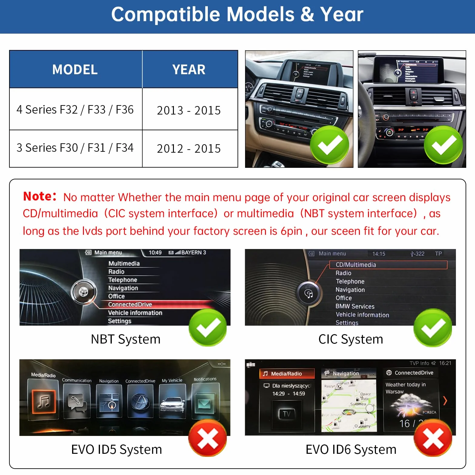 Road Top 12.3 calowe radio samochodowe ekran dotykowy Bezprzewodowe auto dla BMW 3&4 Series F30/F31/F33/F34/F35/F36 2012-2015 Rok, Odbiornik multimedialny, Obsługa Bezprzewodowy Android Auto