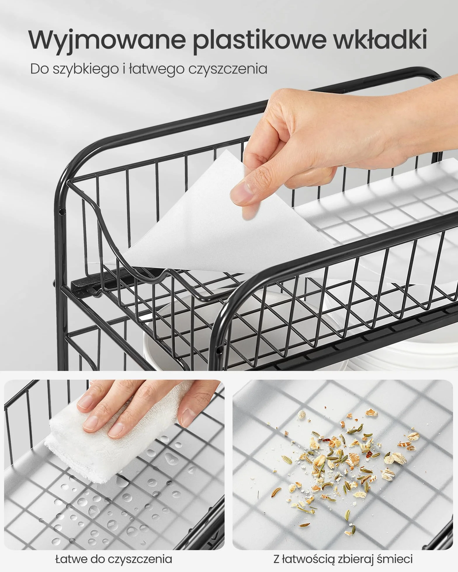SONGMICS Organizer do szafek 2-poziomowy pod zlew z wysuwanymi szufladami czarny