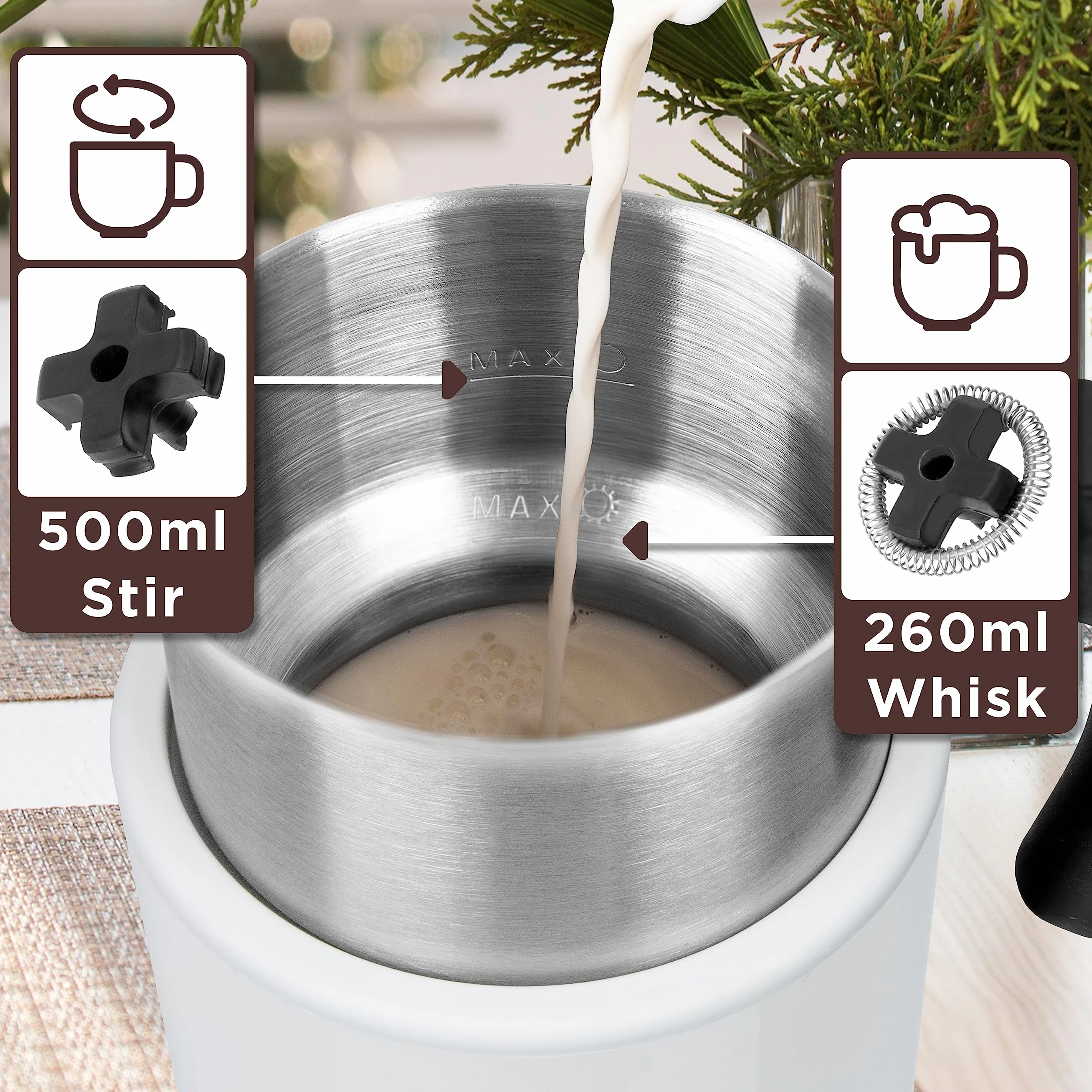 Duronic MF500 WE Automatyczny spieniacz do mleka elektryczny 500W ze stali nierdzewnej 500ml