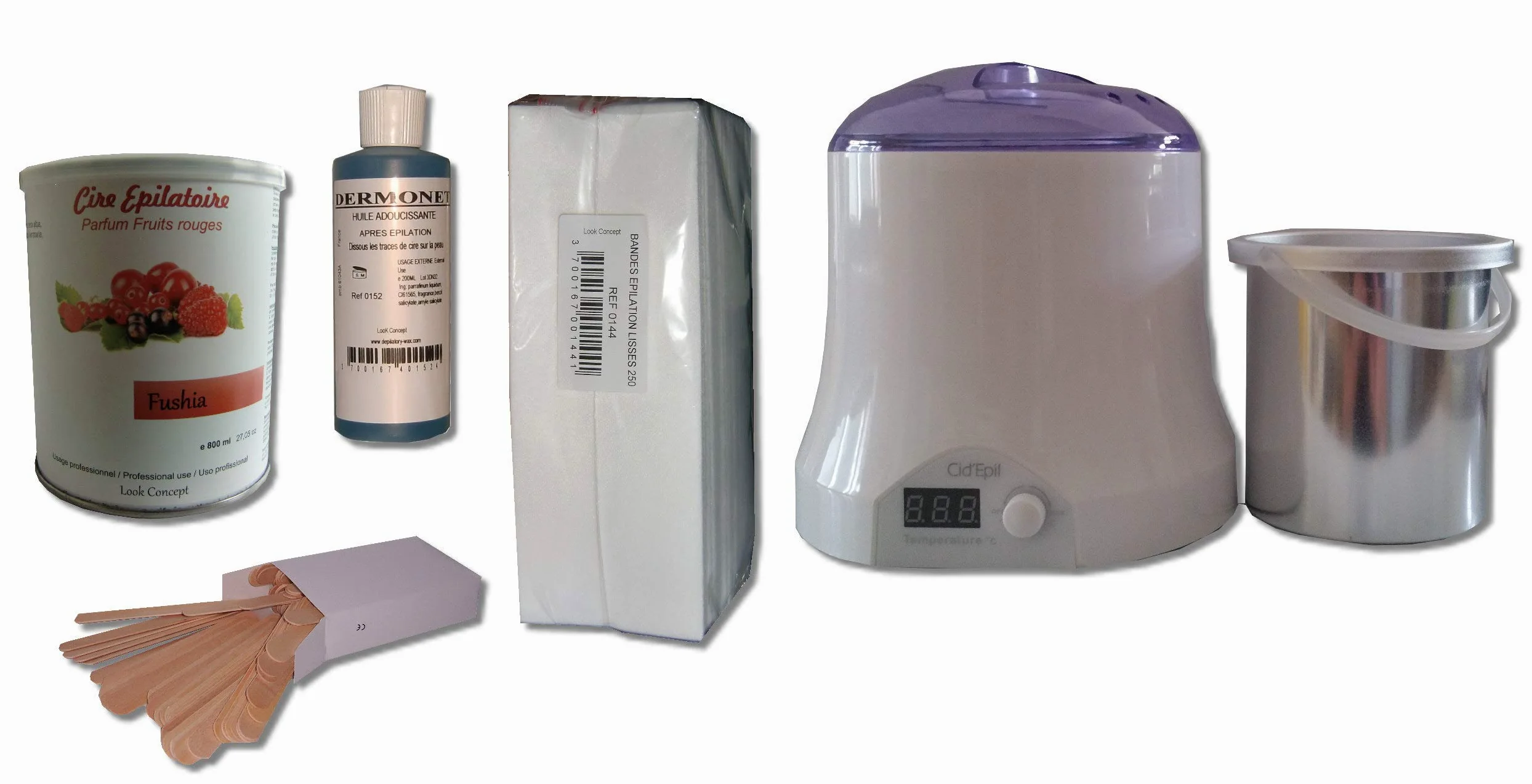 Storepil - Zestaw do depilacji FUSHIA, Cid Epil, podgrzewacz słoika 800 ml, jednorazowy wosk do usuwania włosów z paskami