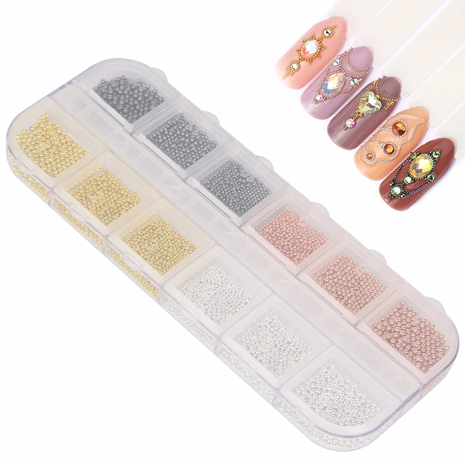 Nail Art Dekoracje Kulkowe DIY - Mini Metalowe Kulki Stalowe Koraliki 3D Nail Art Dekoracje Kulkowe Metalowe Koraliki Metalowe Różne Rozmiary Manicure Koraliki Dekoracyjne Materiały(07)