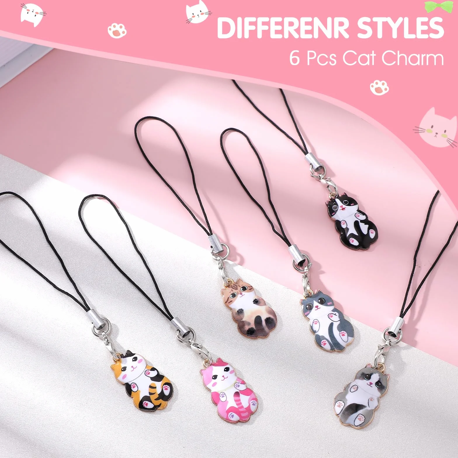 Molain 6 szt. kotek kawaii zawieszki kreatywne kotek zawieszki małe kreatywne ręcznie robione breloki zwierzę przeciw zgubieniu dla kobiet dziewcząt, Metal