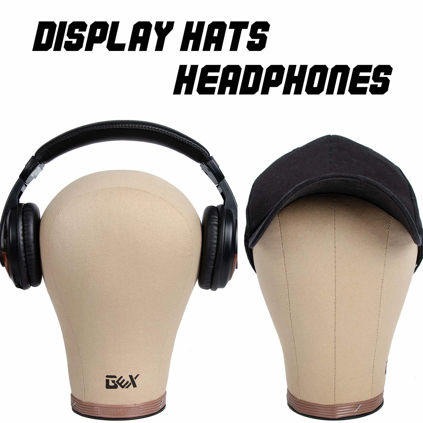 gexworldwide GEX 50.8-61.0 cm Cork Canvas Block Head Manekin Head Wig Display Styling Head With Mount Hole 56 cm
