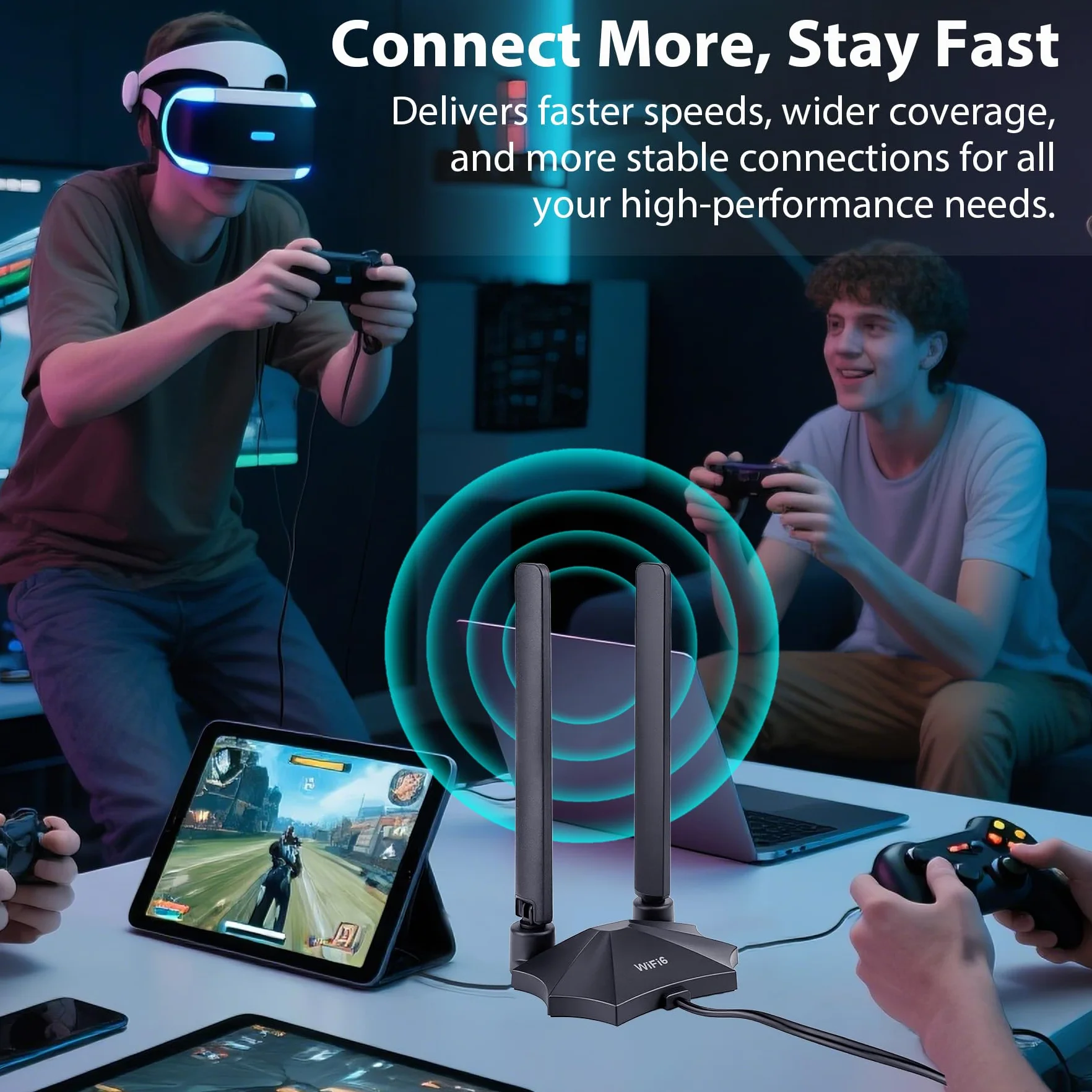 Trójzakresowa antena WiFi 6E RP-SMA z podstawą magnetyczną i przedłużaczem o długości 2 m do komputera, płyty głównej Bluetooth, routera WiFi 6, kamery Wi-Fi, karty PCI