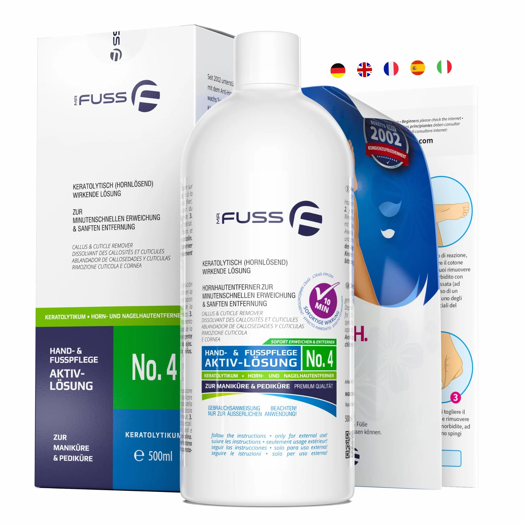 Mr. Fuss Callus Remover roztwór nr 4 500 ml do stóp – płynny środek do usuwania zrogowaciałego naskórka i skórek z natychmiastowym działaniem, do delikatnej pielęgnacji stóp i dłoni