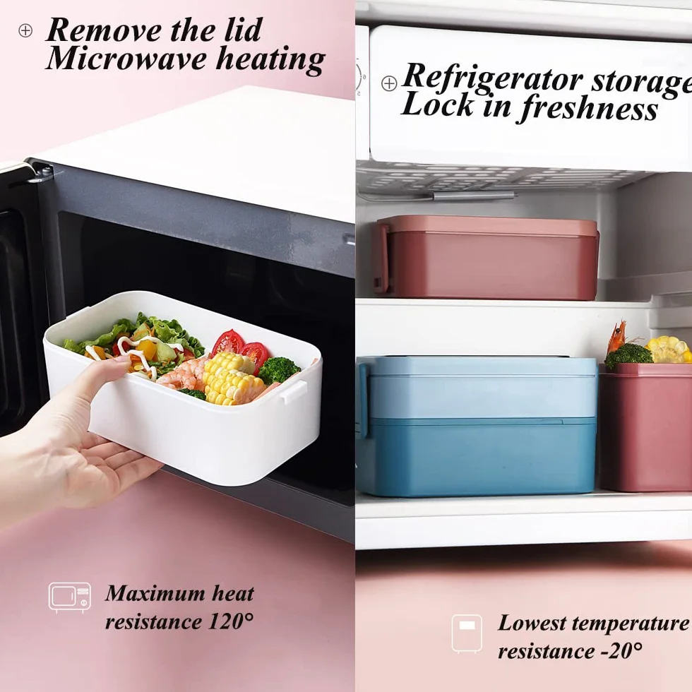 Pudełko na lunch Bento 1600 ml Niebieskie, 2-warstwowe pudełko na lunch z torbką na lunch i sztućcami, bezpieczne do mikrofalówki, bez BPA, idealne dla dzieci i dorosłych do szkoły, biura i pikniku