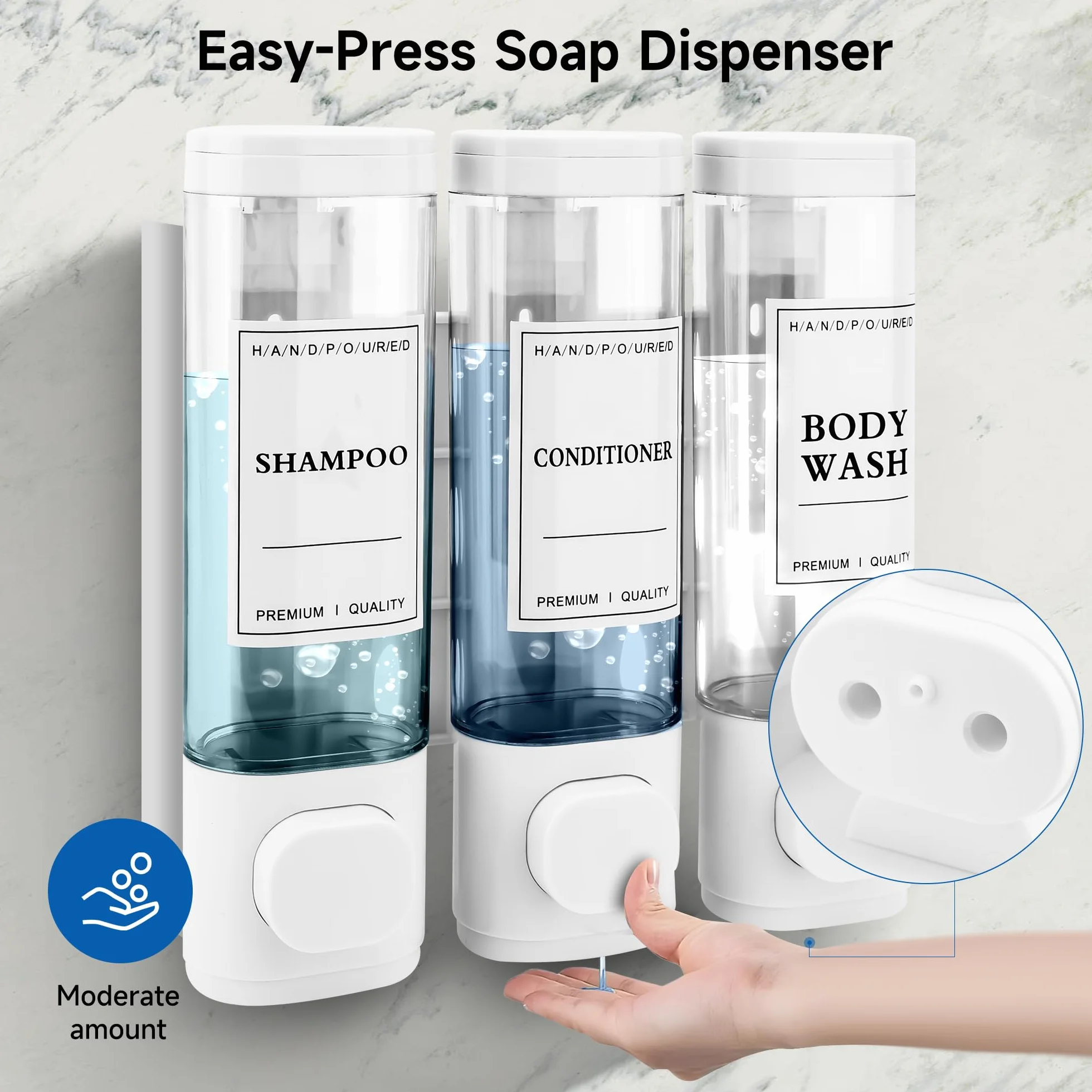 Dozownik mydła naścienny potrójny ABS 300ML*3 biały do łazienki