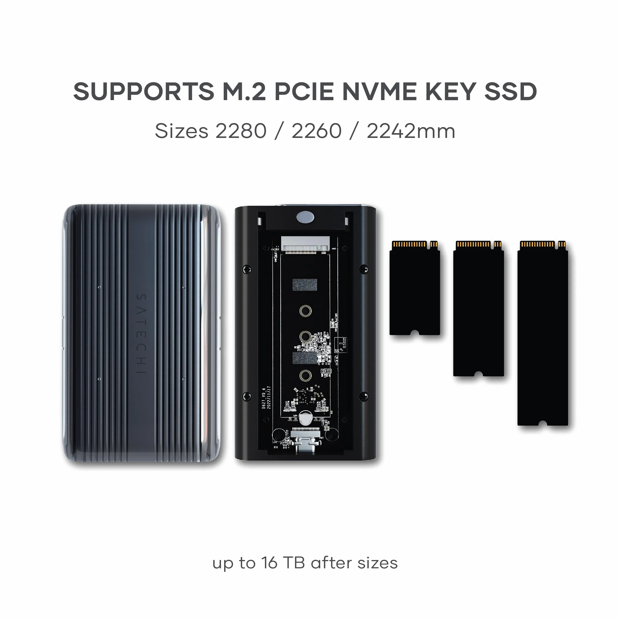 SATECHI USB4 NVMe SSD Pro Obudowa, 40Gbps, Aluminiowa i Poliwęglanowa, do 16TB, Obudowa UASP SSD, do Dysków 2280/2260/2242/2230 mm (Dysk SSD Nie Jest Dołączony)