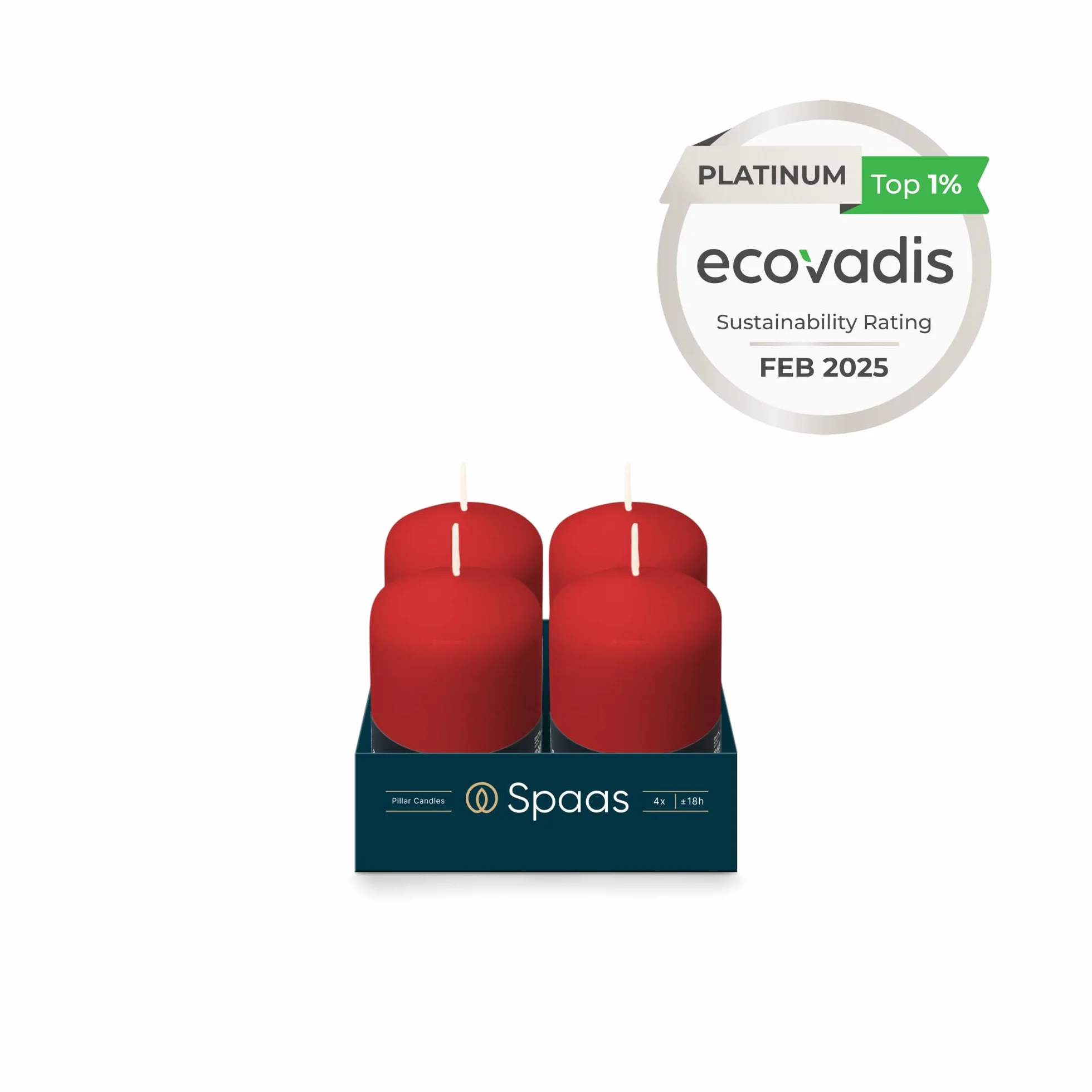 Spaas Unscented Pillar Candle 50/80 mm 18 Hours Czerwony