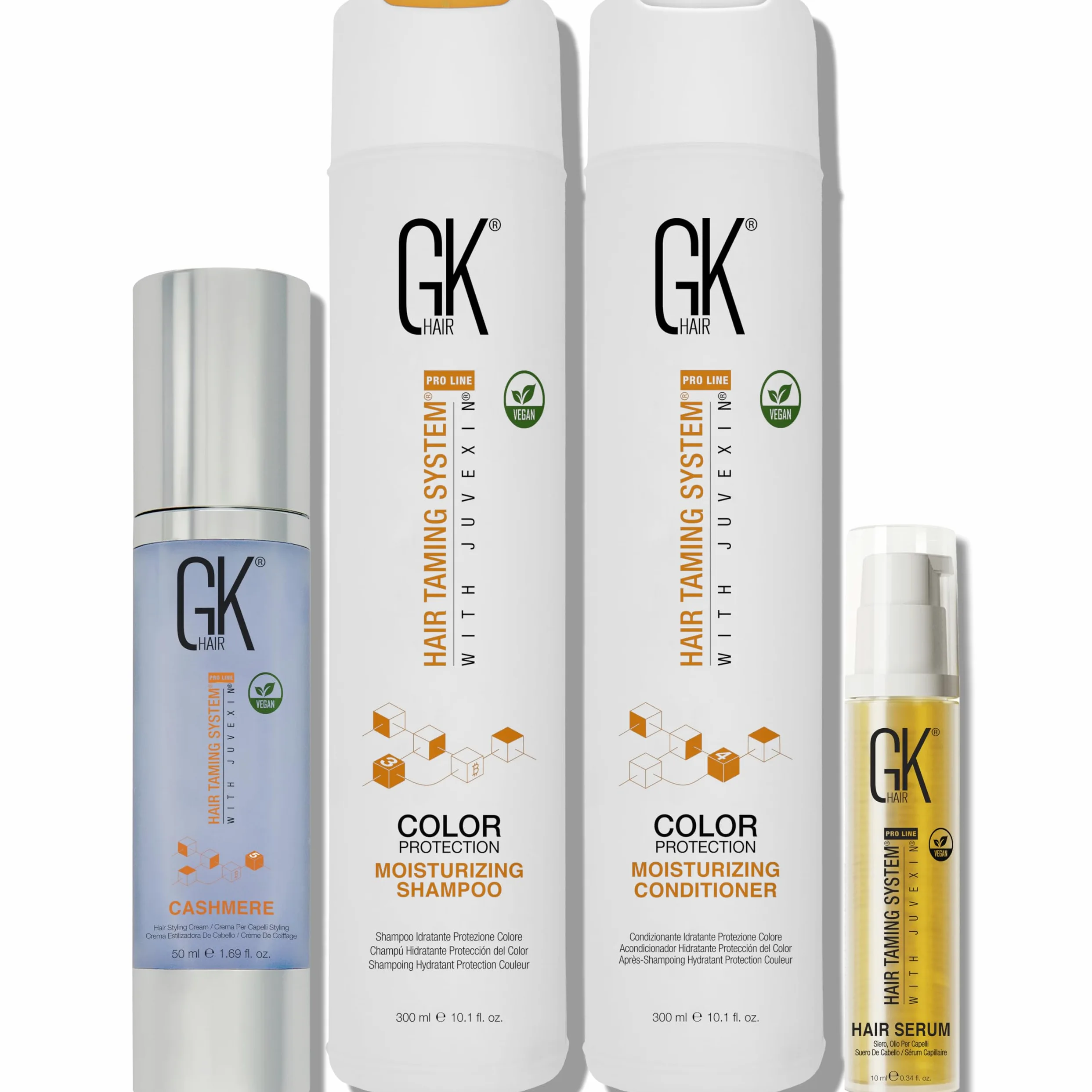 GK Hair Global Keratin Moisturizing szampon i odżywka 300 ml z Cashmere 50 ml i bezpłatnym serum z olejkiem arganowym 10 ml do suchych, kręconych grubych, kędzierzawych włosów, niesfornych włosów