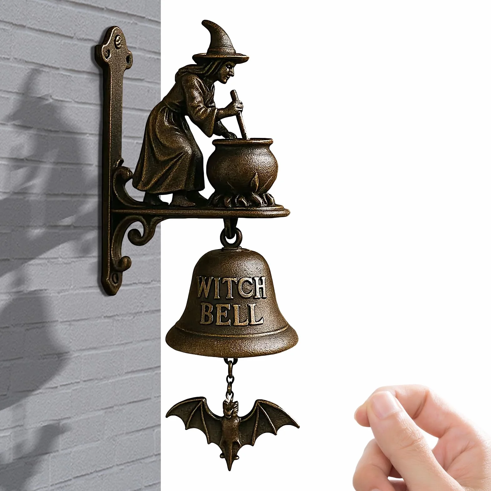 Shopkeepers Bell Decorative Doorbell Witch Dachshund Design Manual Ring Hangable Outdoor Wall Porch Cottage Style Entry Bell 7.87in