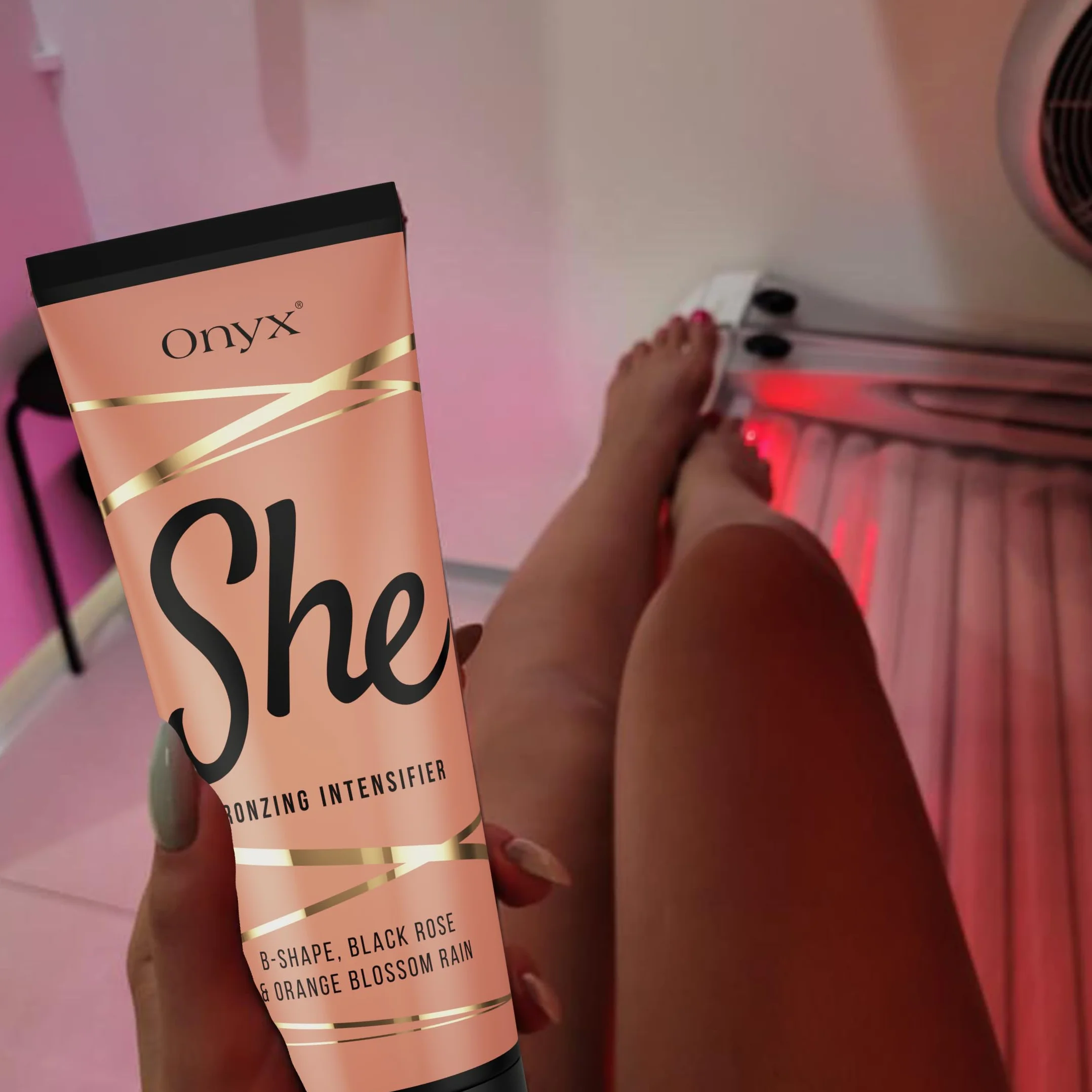 Onyx SHE - balsam do solarium przyspieszający opalanie, balsam brązujący dla kobiet wzmacniający efekty opalania, poprawiający kształt sylwetki