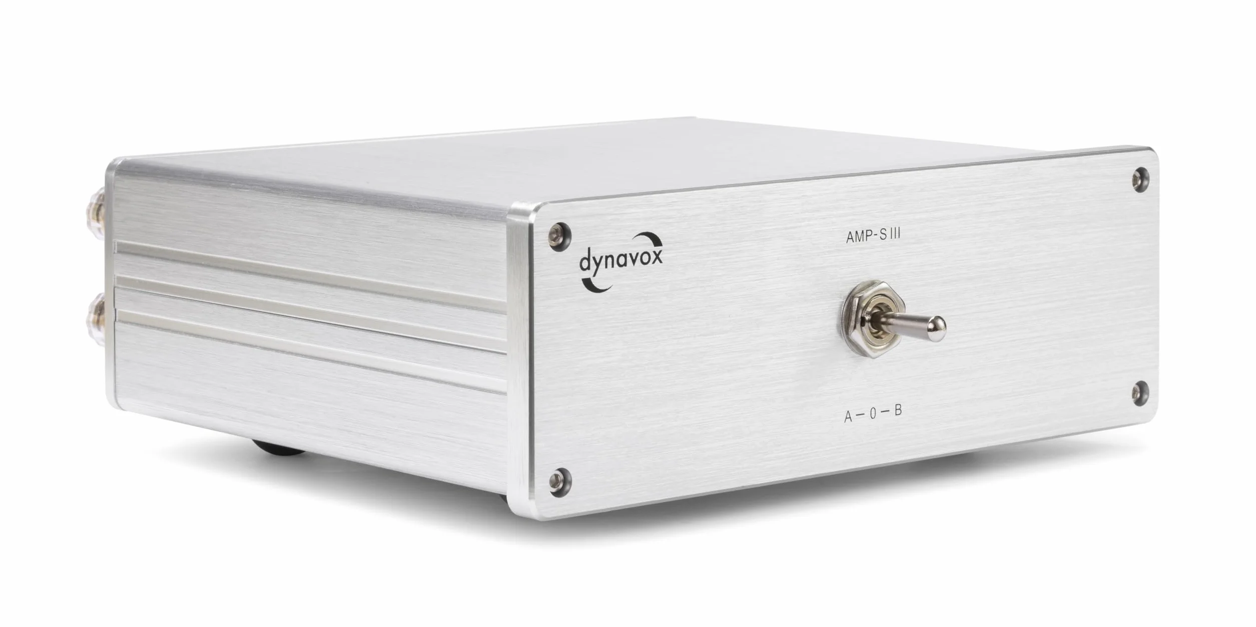 Dynavox AMP-S III, przełącznik wzmacniacza i głośnika, aluminiowa obudowa, 2 pary głośników na 1 wzmacniacz lub 2 wzmacniacze na 1 parze LS, połączenie za pomocą wtyczki bananowej/przyłącza