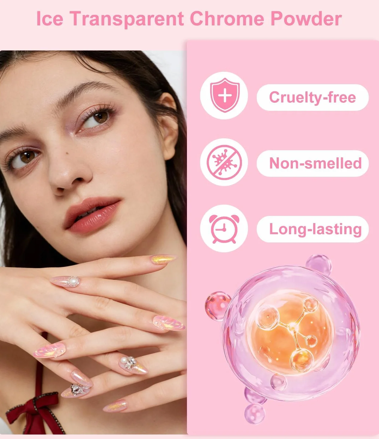 Proszek do paznokci z białą perłą, chrom, przezroczysty, Aurora Ice Shimmer, chromowany pigment do paznokci, do salonu "zrób to sam"