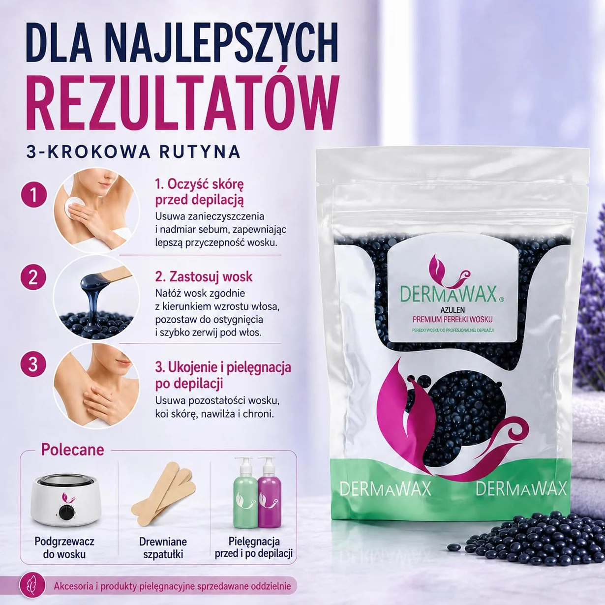 Dermawax 1 kg pereł woskowych z azulenu – kojący gorący wosk bez pasków z włókniny do usuwania włosów – delikatne dla skóry wrażliwej – do twarzy, okolic intymnych, nóg i pach, wyprodukowano we