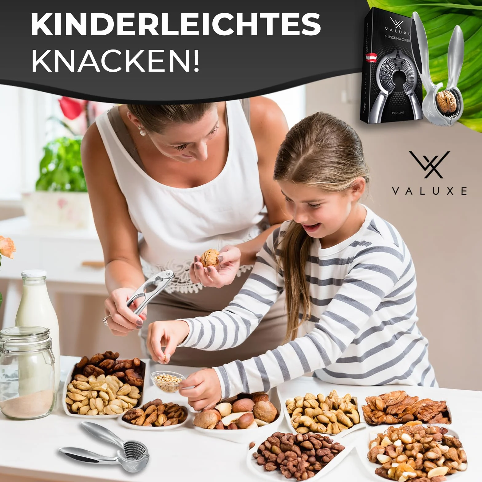 VALUXE® Premium dziadek do orzechów PRO - ULEPSZONY model 2025 z antypoślizgowym uchwytem - Ekskluzywny dziadek do orzechów włoskich rozłupuje każdy orzech z przyjemnością - szczypce do orzechów
