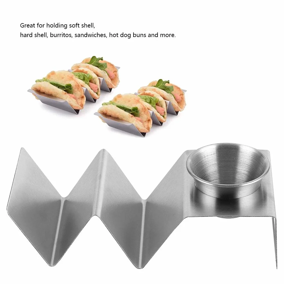 Taco Taco, Food Grade ze stali nierdzewnej, z wyjmowanym kubkiem na sos, Taco Rack, Trwałe na bułki do hot dogów na kanapki, na Burrito, do przechowywania miękkiej skorupy,