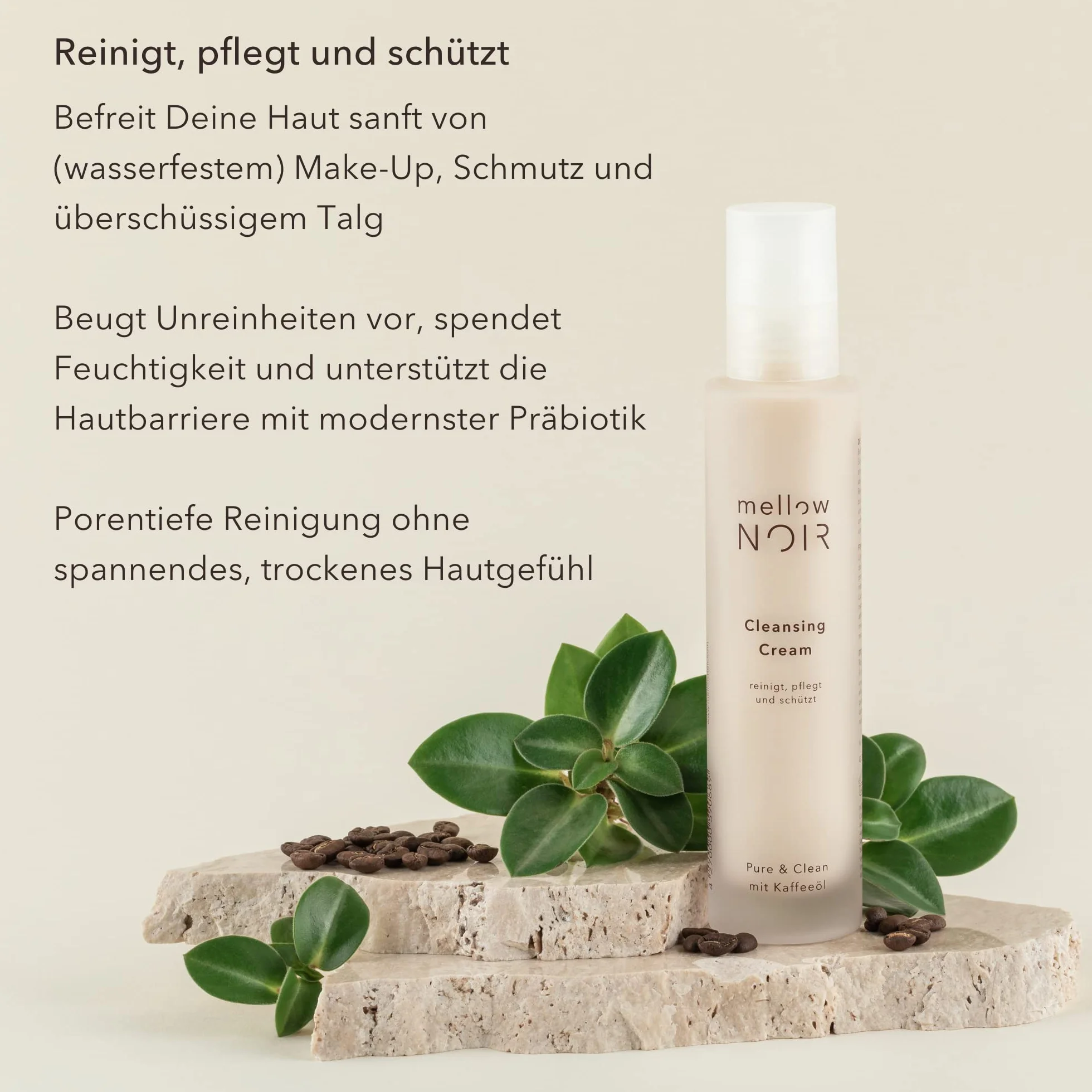 mellow NOIR Krem oczyszczający 150 ml | czyści, pielęgnuje i chroni | środek do czyszczenia twarzy | płyn do usuwania makijażu oczu wodoodporny | oczyszczacz twarzy | wegański | certyfikowany