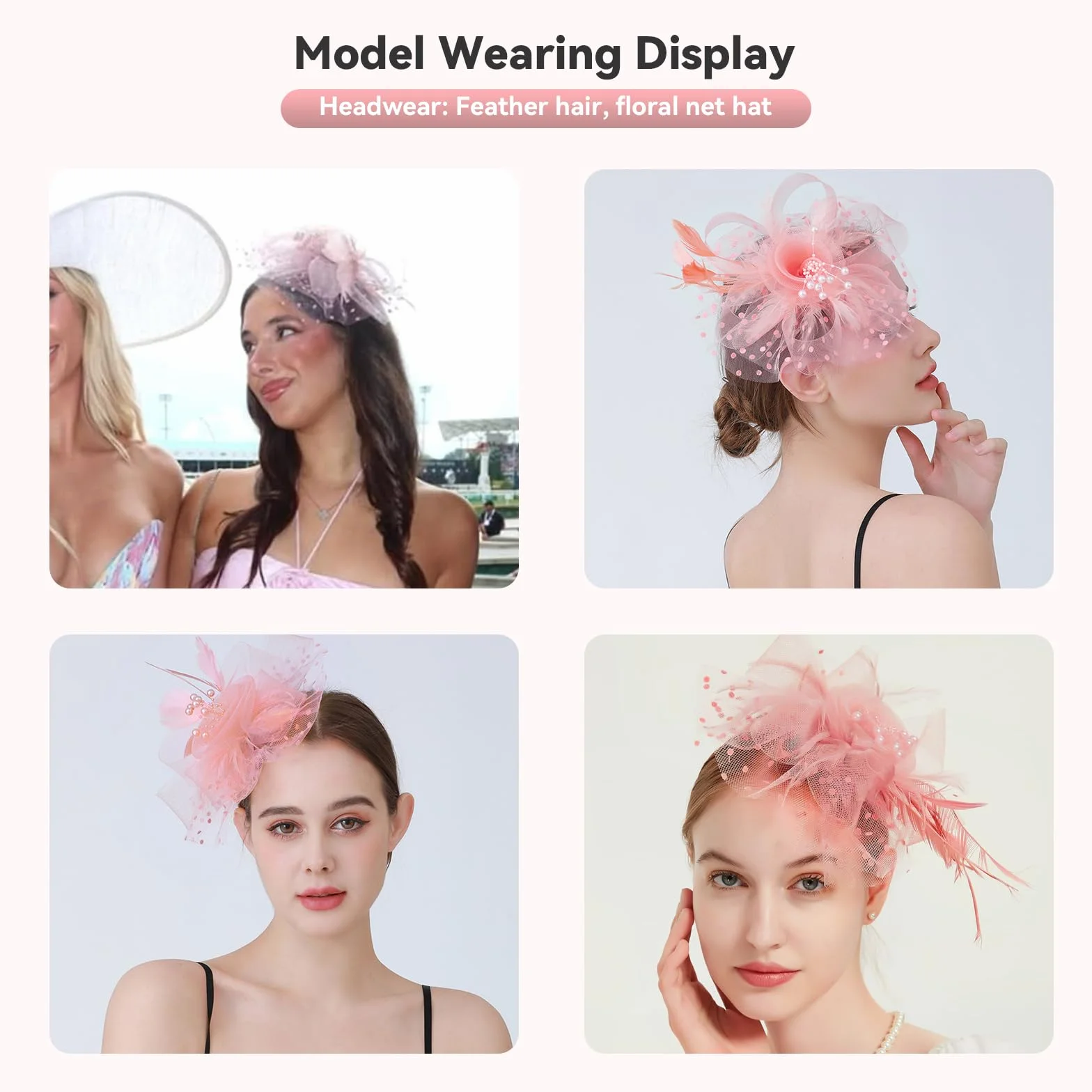Fascynator Kapelusz z piór Ślub, Feather Fascinator Kapelusz Kwiat Siatki Pióra Ślubne Kobiety Bibi Czapki Ceremonia Kwiatowy Dzień Włosów Opaska na głowę i Klips na koktajl Tea Party