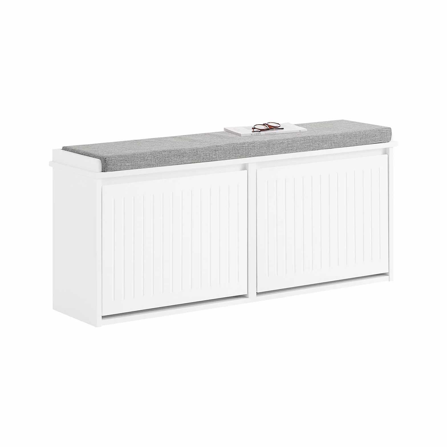 SoBuy FSR98-XL-W Szafka na buty ławka z poduszką do siedzenia komoda z 2 klapami z szufladami,100 x 26 x 46 cm
