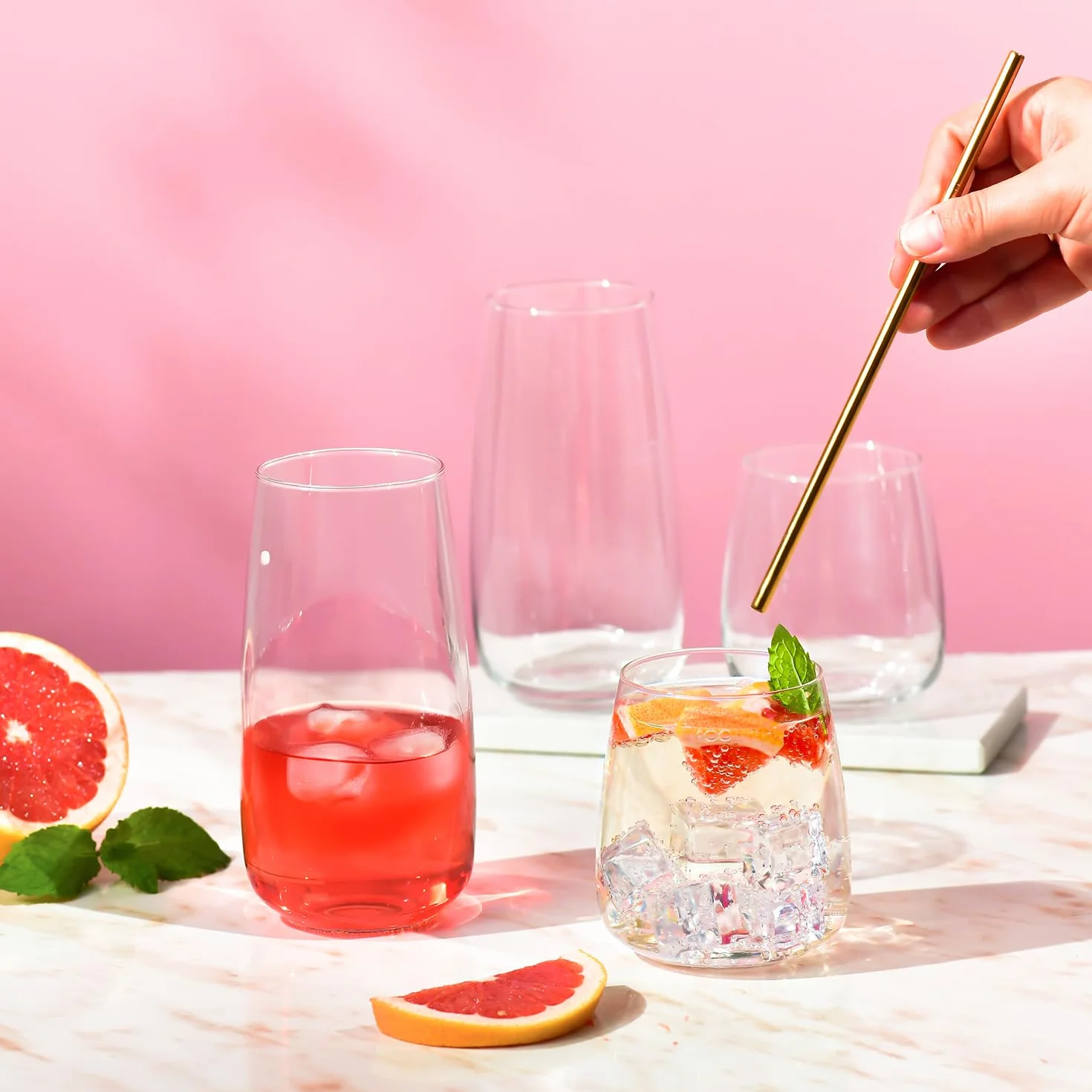 KROSNO Szklanki do Wody 470 ml Zestaw 6 szt Szkło Kryształowe Bezołowiowe Wysokie Zmywarka